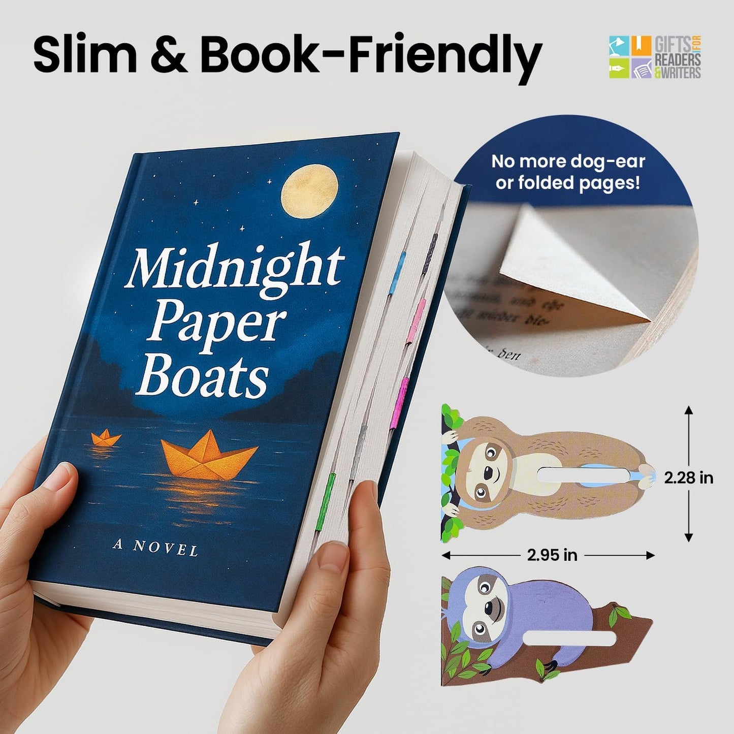 Gifts for Readers & Writers Linemarker Magnetic Bookmarks for Women & Men Sloth, Set of 2 Magnet Bookmark Clips, Magnetic Page Holder & Book Marker for Reading with Cute Bookmarks Design for Kids