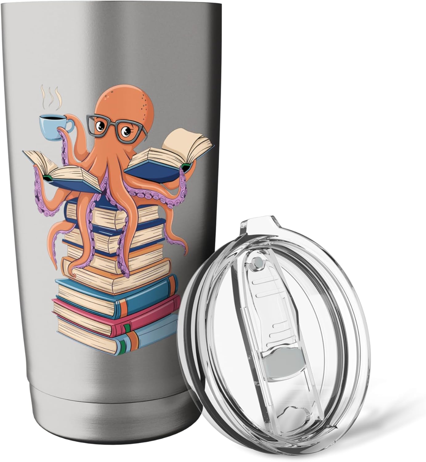 Octopus Reading Book Coffee Lover Bookaholic Bookworm Reader Stainless Steel Insulated Tumbler