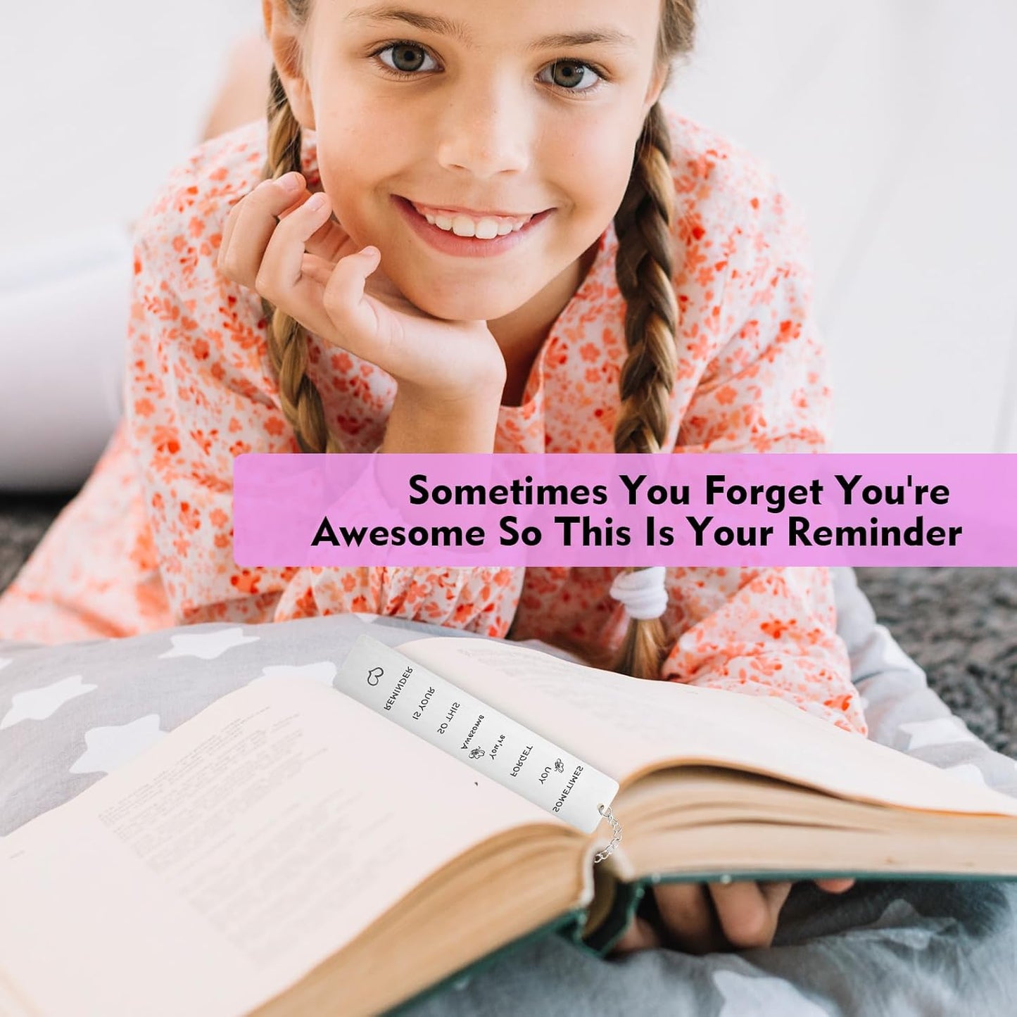 Inspirational Gifts Bookmarks, Sometimes You Forget You're Awesome So This is Your Reminder with Butterfly Pendant Motivational Stainless Steel Book Markers Rulers for Reading()