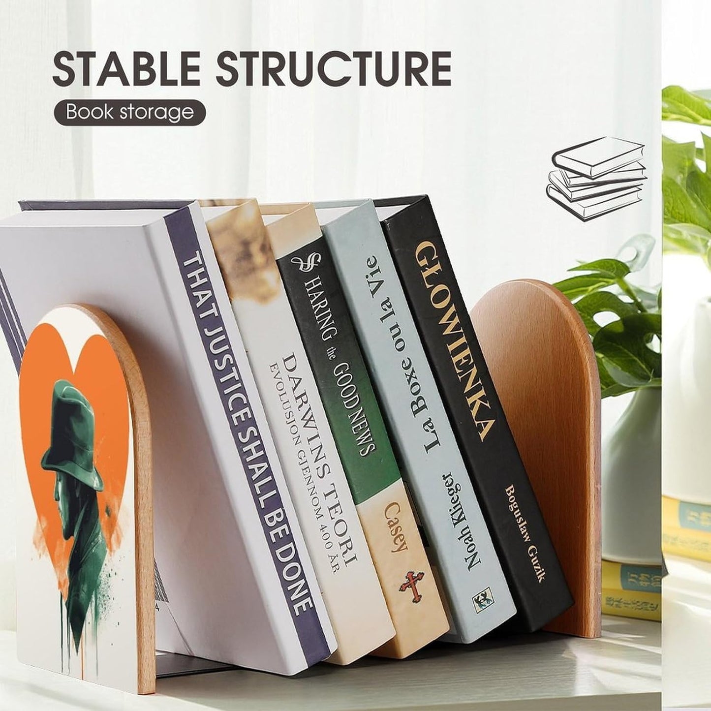 Man Silhouette Bookend for Shelves Wooden Book End Large Size Sturdy Book Holders Stoppers with Metal Base for Bookshelves Slick Decorative Bookends Stands