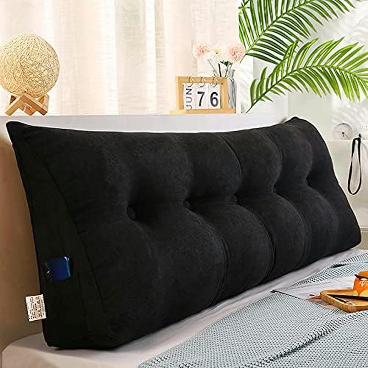 AMNOOL Large Triangular Headboard Long Pillow Solid Color Back Cushion Television Pillow Reading Bolster Wedge Pillow for Sofa Bed Backrest Washable Support Cushion, 79inch/200cm