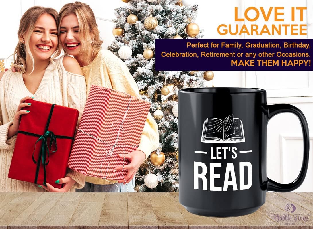 Book Lover Coffee Mug 15oz Black - Let's Read - Ideal Literary Gift for Readers & Bookworms Librarian Book Nerd Gifts