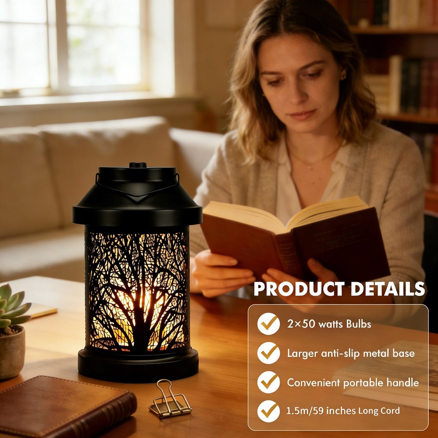 Candle Warmer Lamp - Vintage Candle Warmer Lantern with Timer & Dimming Function, Electric Candle Lamp Warmer Home Bedroom Decor Wax Melt Warmer Birthday Gifts for Women Mom (2 Bulbs Included)