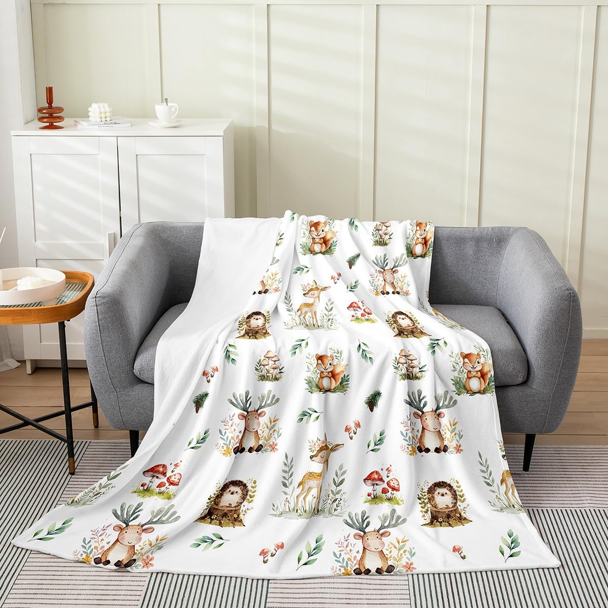 Erosebridal Baby Blankets for Unisex Boys Girls,Woodland Animal Nursery Minky Blankets Kawaii Deer Squirrel Hedgehog Fleece Blanket Cartoon Animals Cute Mushroom Botanical Flannel Blanket Baby 30x40