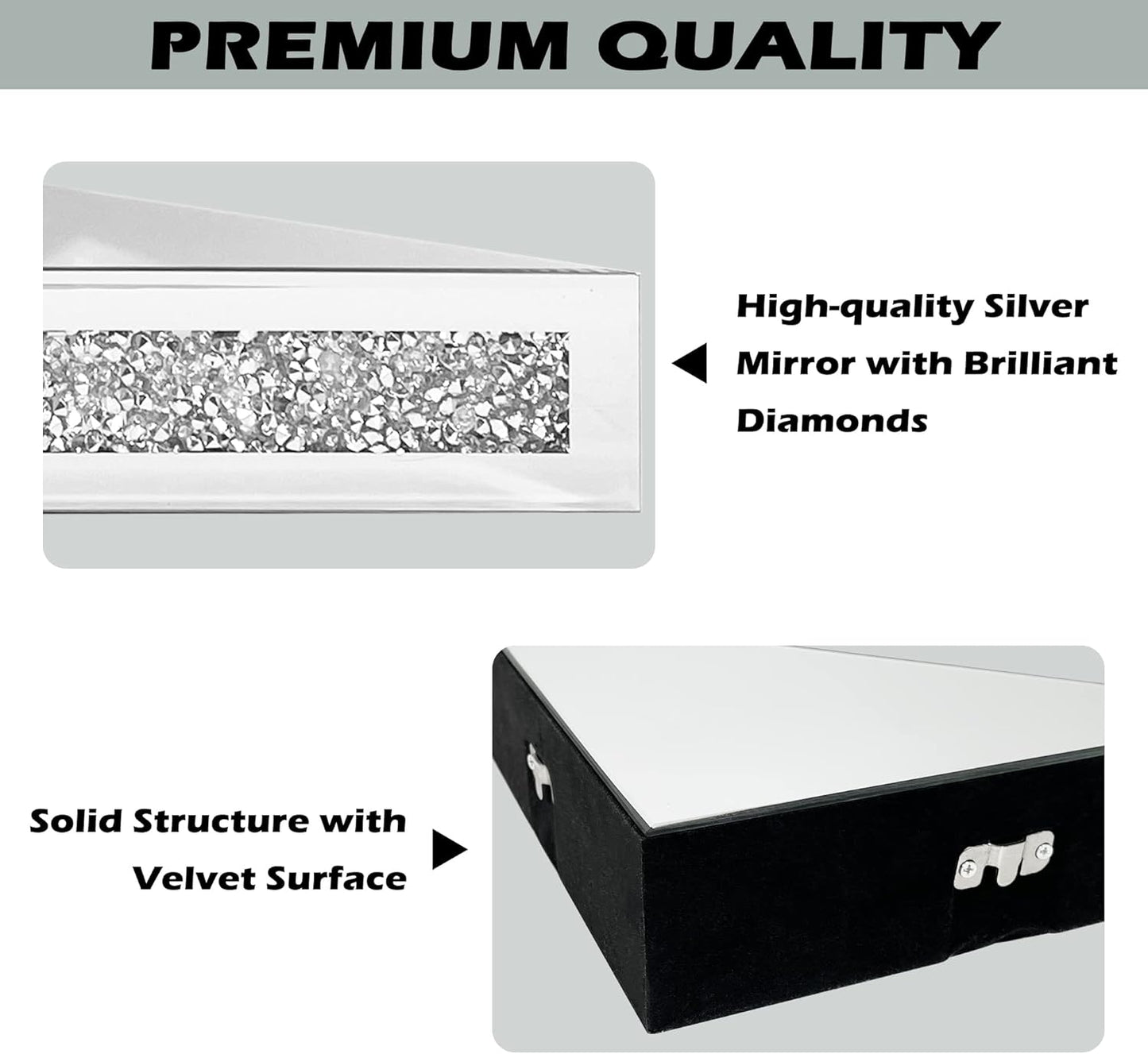 Royxen Corner Floating Shelves 2 Sets, Corner Shelf Wall Mounted Crushed Diamond, Corner Shelves Crystal Mirrored, Floating Corner Shelves for Wall