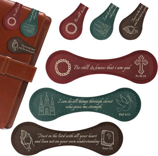 Bible Verse Magnetic Leather Bookmarks - Wxiben 3 Pcs Christian Inspirational Leather Bookmark Scripture Religious Book Mark Magnetic Page Clips for Women Men Book Lovers Students Teacher Reading Gift
