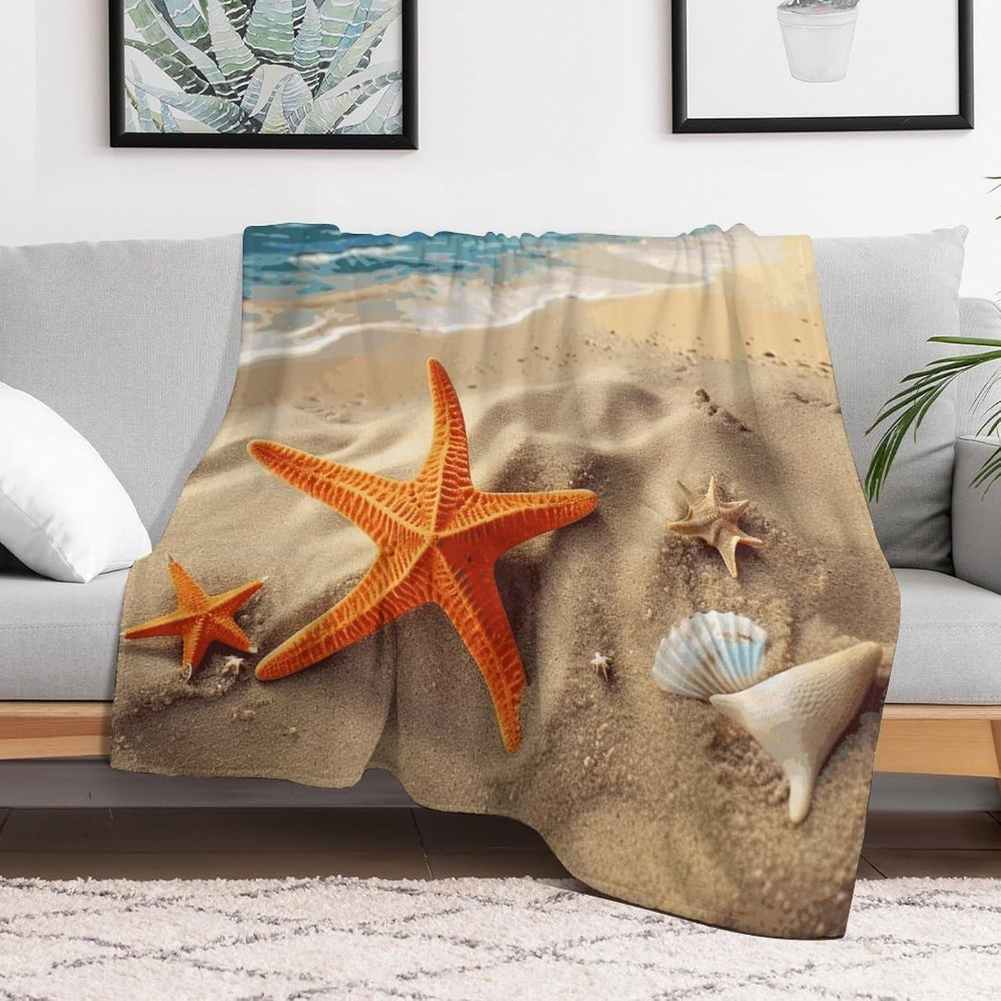 Sea Beach Starfish Blanket Super Soft Lightweight Throw Blanket Cute Cozy Warm Bed Blanket Decorative Fuzzy Blanket All-Season Home Decor Gift for Sofa Couch Living Room 40"*50" （100 * 130cm）