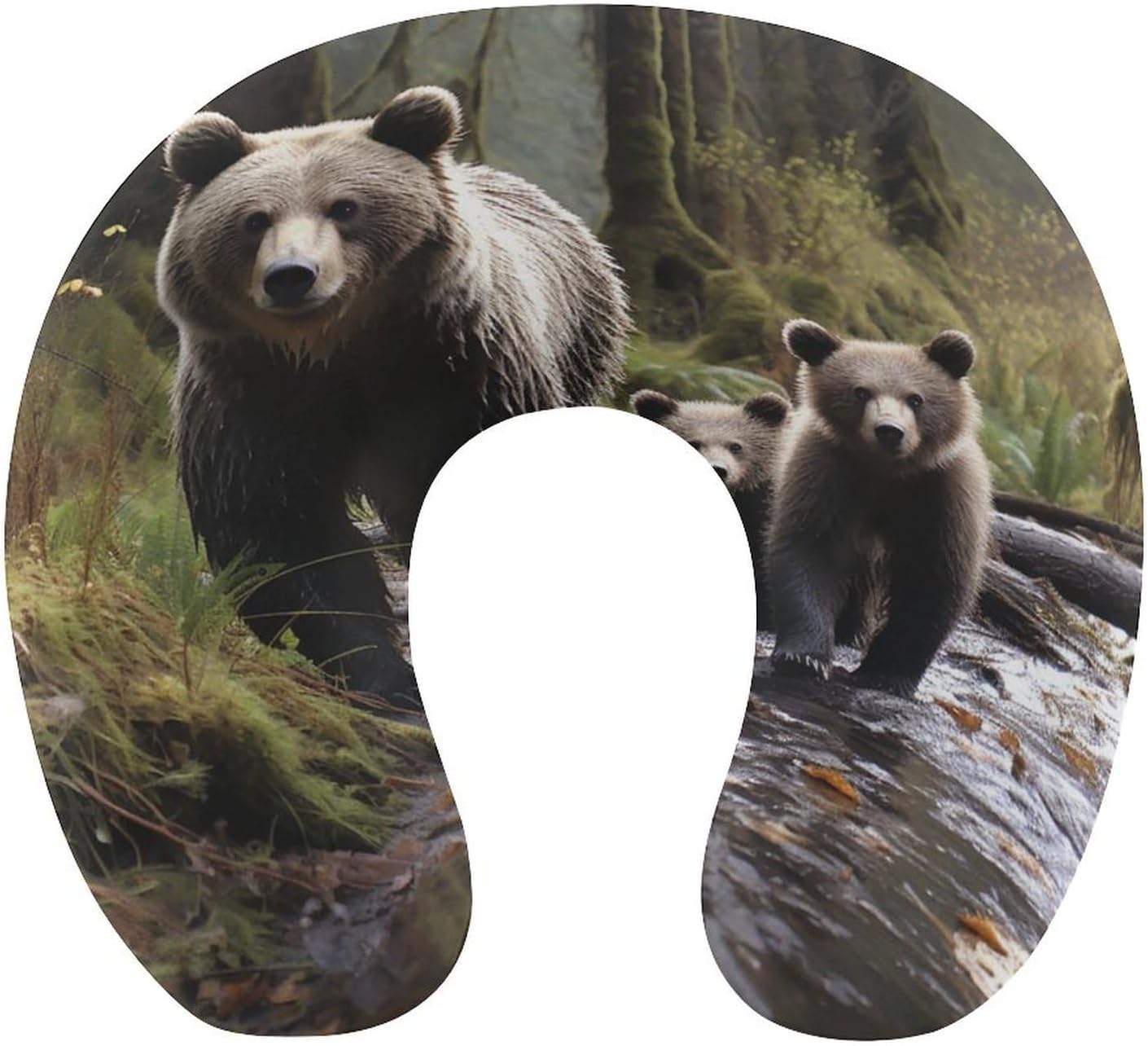 Mother Bear and Her Cubs Neck Pillow Memory Foam U Shaped Pillows Portable Pillows for Shoulder Travel Head Support Pillow with Concealed Zipper for Airplane Car Home Office