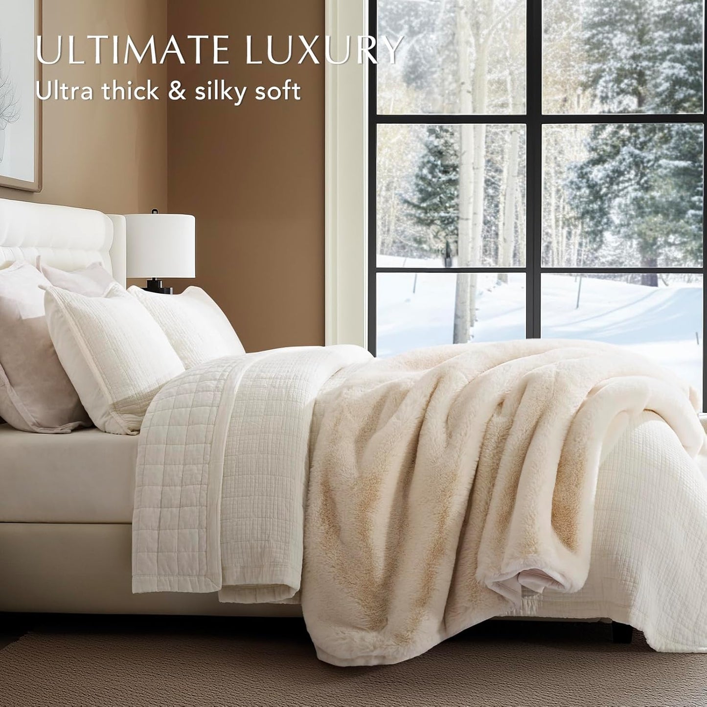 EVERGRACEHOME Luxury Soft Faux Chinchilla Fur Throw Blanket for Couch, Warm Thick Heavy Winter Throw Blanket 1220GSM for Bed, Fluffy Cozy Mink Blanket with Reversible Velvet, Arctic White, 50"x60"