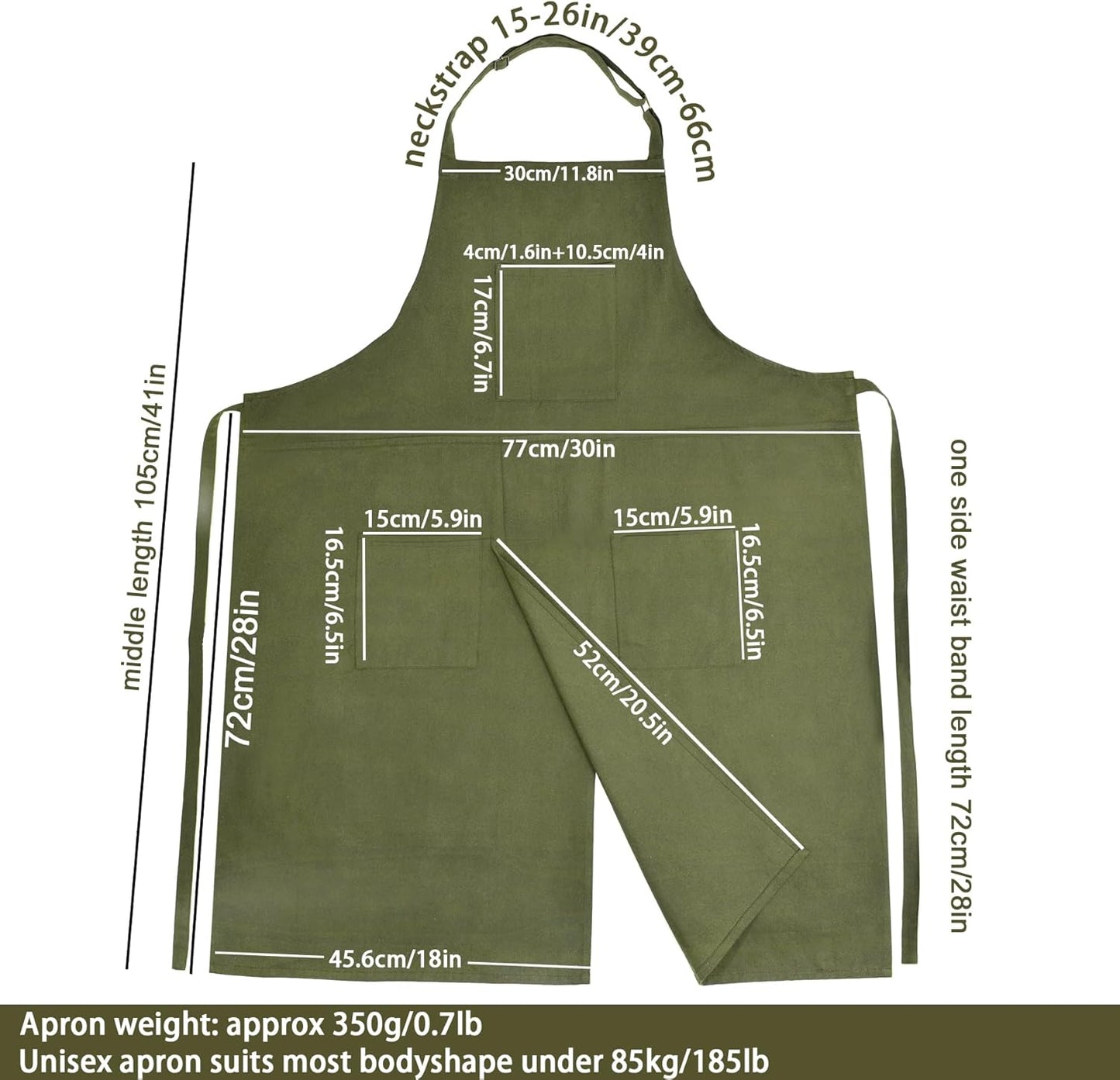 Molaxhome Split Apron with 3 Pockets,Unisex Pottery Apron with Adjustable Strap for Kitchen Ceramics
