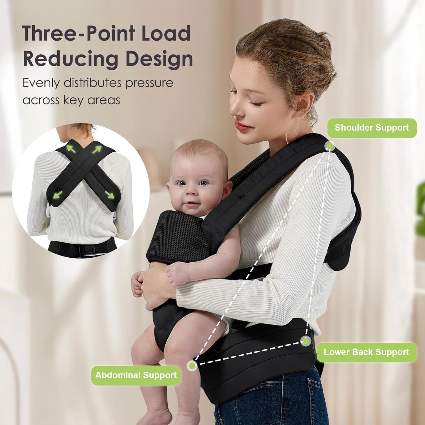 Baby Carrier Newborn to Toddler, Adjustable Toddler Carrier, Baby Holder Carrier, Kangaroo Infant Carriers with Widen Shoulder Straps, Black