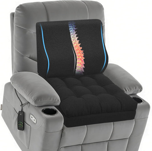baibu Extra Large Memory Foam Recliner Cushions with Lumbar Support Pillow for Elderly, 20x20x5 Inch Thick Dual-Layer Patent Design Non-Slip Recliner Seat Cushion for Reduce Hip & Lumbar Pain, Black