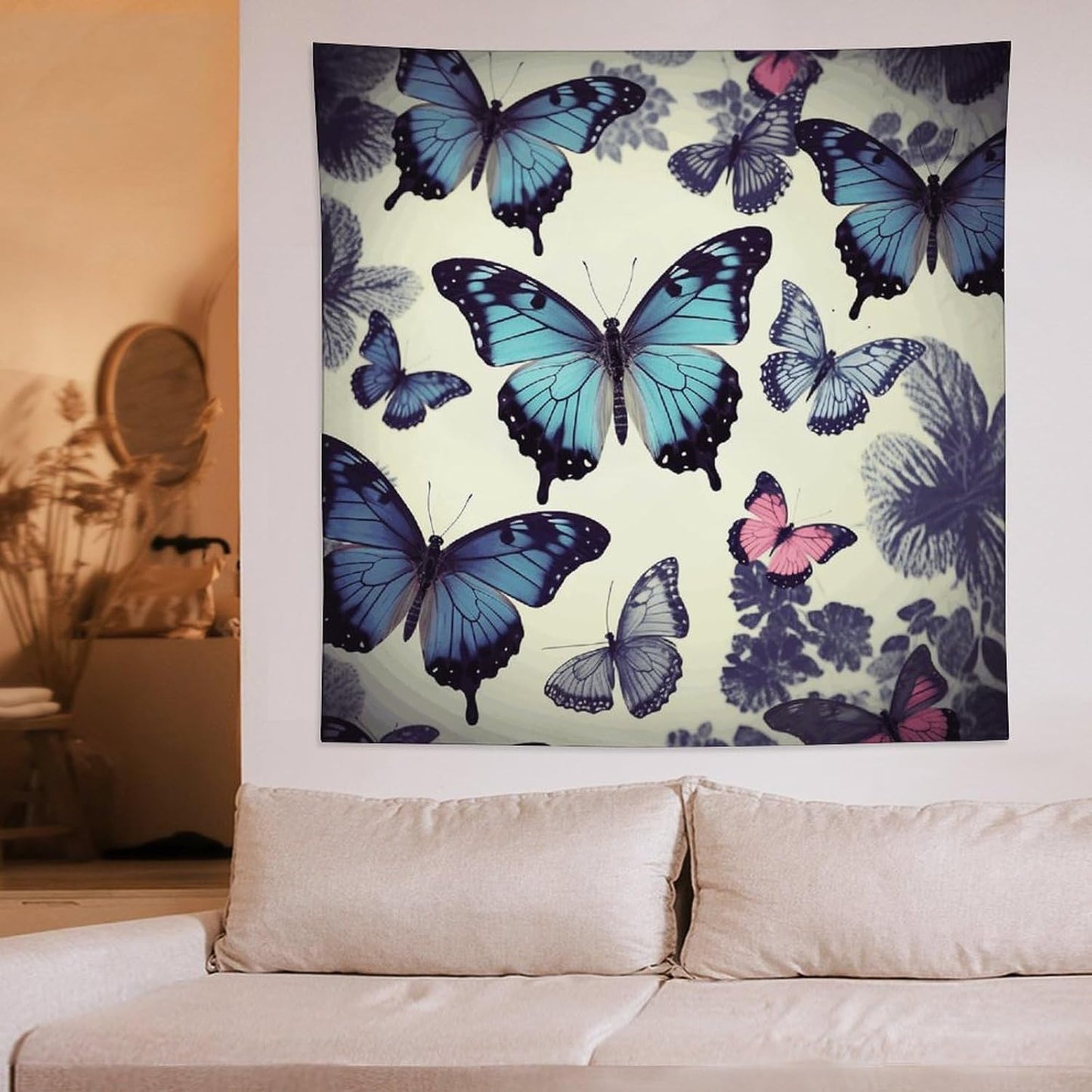 FodPand Beautiful Butterfly Tapestry Anti-fading Wall Tapestry with Installation Kit Backdrop Banner Multipurpose Aesthetic Tapestries Boho Wall Art Hanging Decorative Blanket 60"x60"