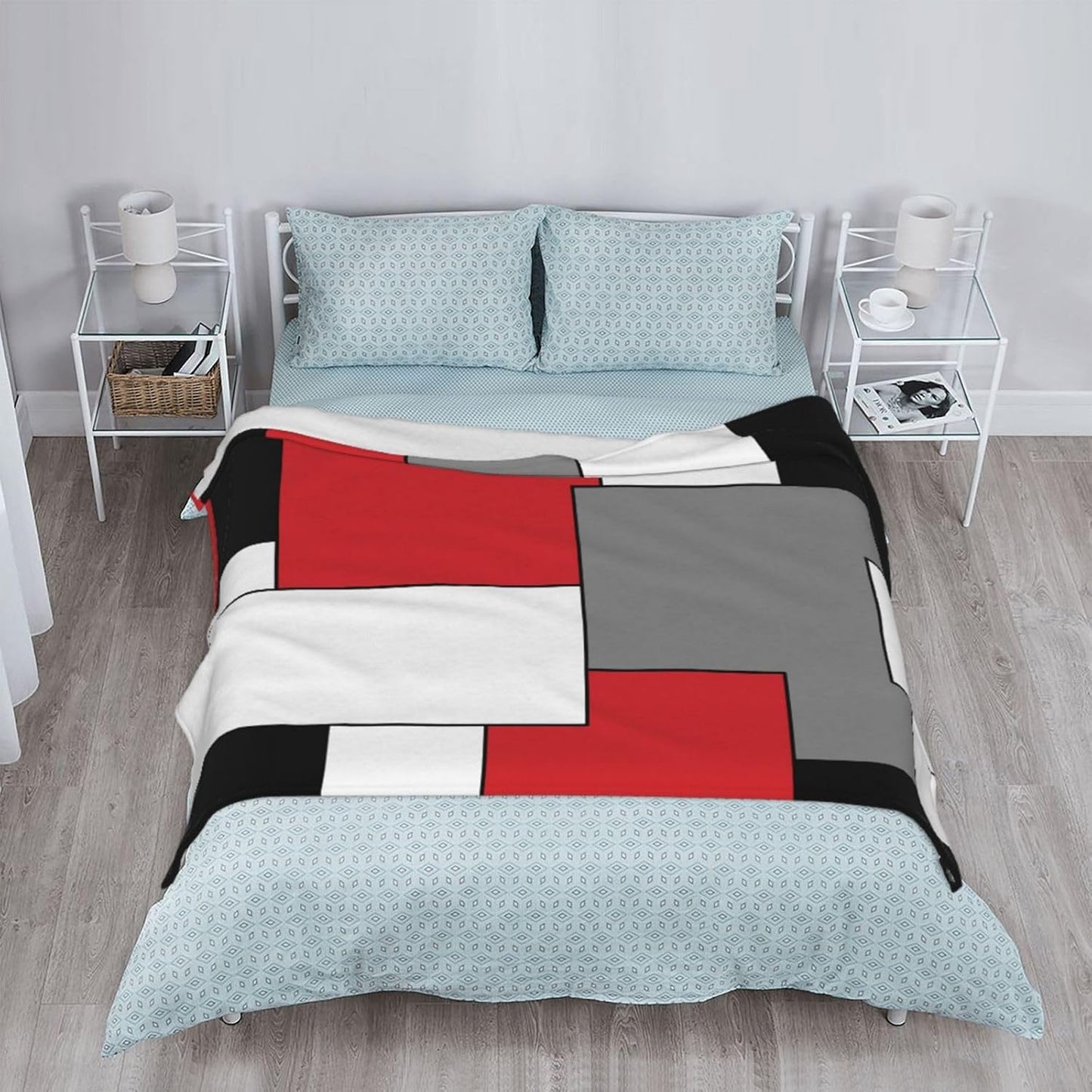 Red White Black Grey Geometry Fleece Throw Blanket Ultra Soft Cozy Decorative Flannel Blanket for Home Bed Couch Chair Travel 80x60in