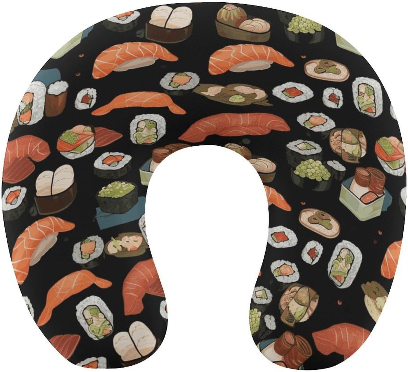 Japanese Sushi Black Neck Pillow Memory Foam U Shaped Pillows Portable Pillows for Shoulder Travel Head Support Pillow with Concealed Zipper for Airplane Car Home Office
