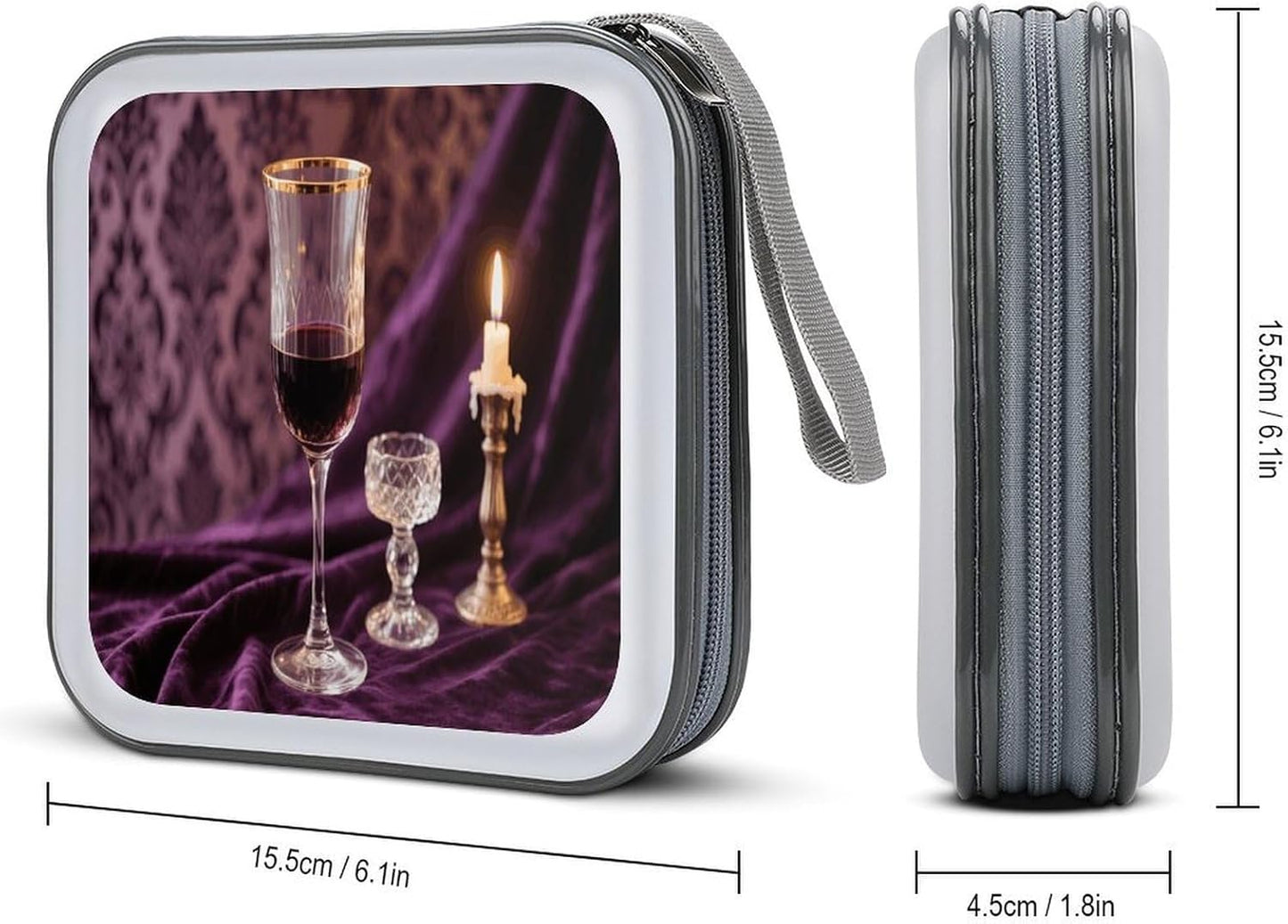 Vintage Red Wine Glass CD Case Portable Zipper CD Case 40 Capacity Hard Plastic DVD Cases Holder Large Storage Disc Wallet Bag for Car Home Travel DVD Collection Bag