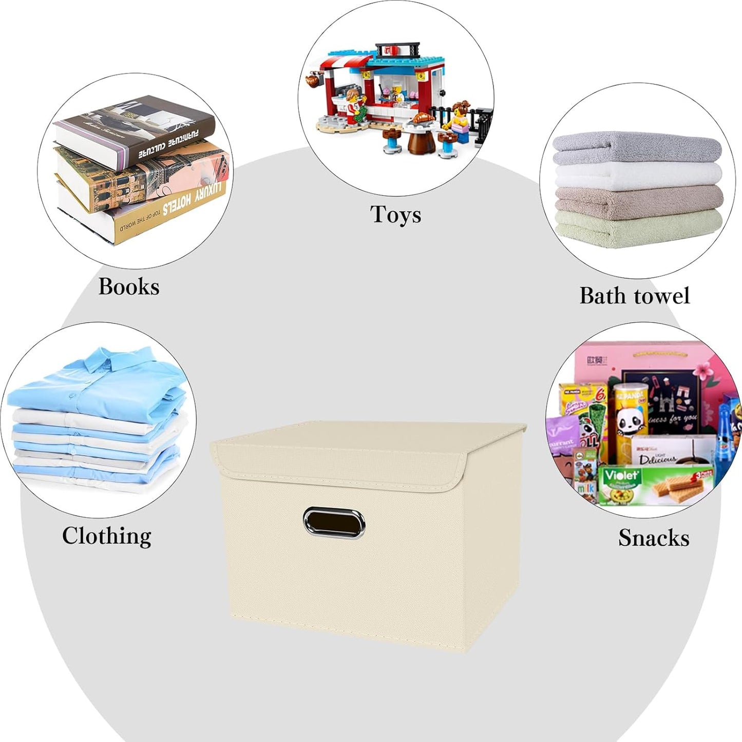 1-Pack Large Collapsible Storage Bins with Lids,Fabric Storage Cubes Organizer for Shelves,Closet,Nursery,Foldable Cube Storage Baskets with Handles,Home Boxes (14.9"x9.8",Creamy-White)