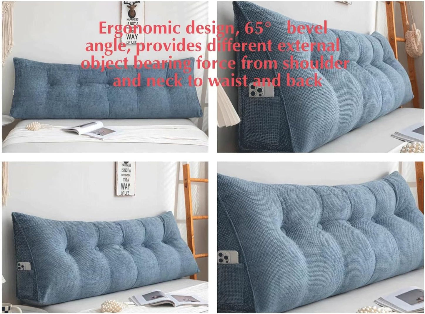 Headboard Pillows Triangular Reading Bed Rest Pillow Bed Wedge Pillow for Headboard Large Bolster for Bed Backrest Pillows for Sitting in Bed(Size:100x50x20cm,Color:Rice Coffee)