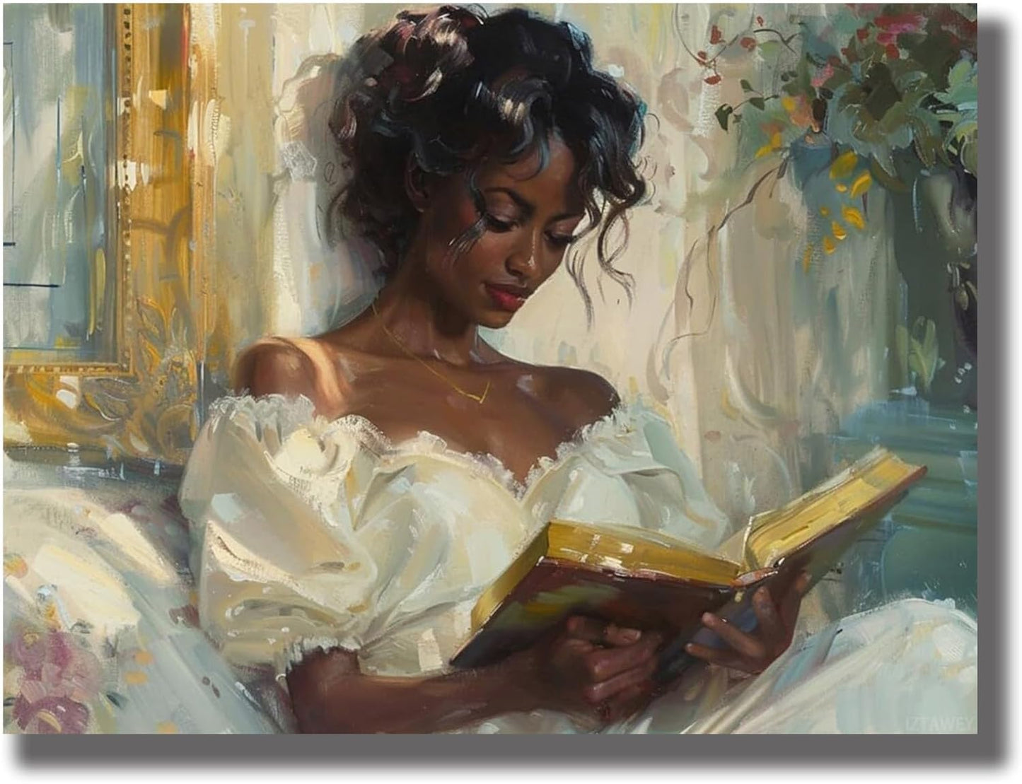 Vintage Female Portrait Reading A Book Poster African American Wall Art Retro Black Woman Canvas Print Famous Oil Painting Library Wall Art For Living Room Bedroom Decor Posters Unframed 12x16inch