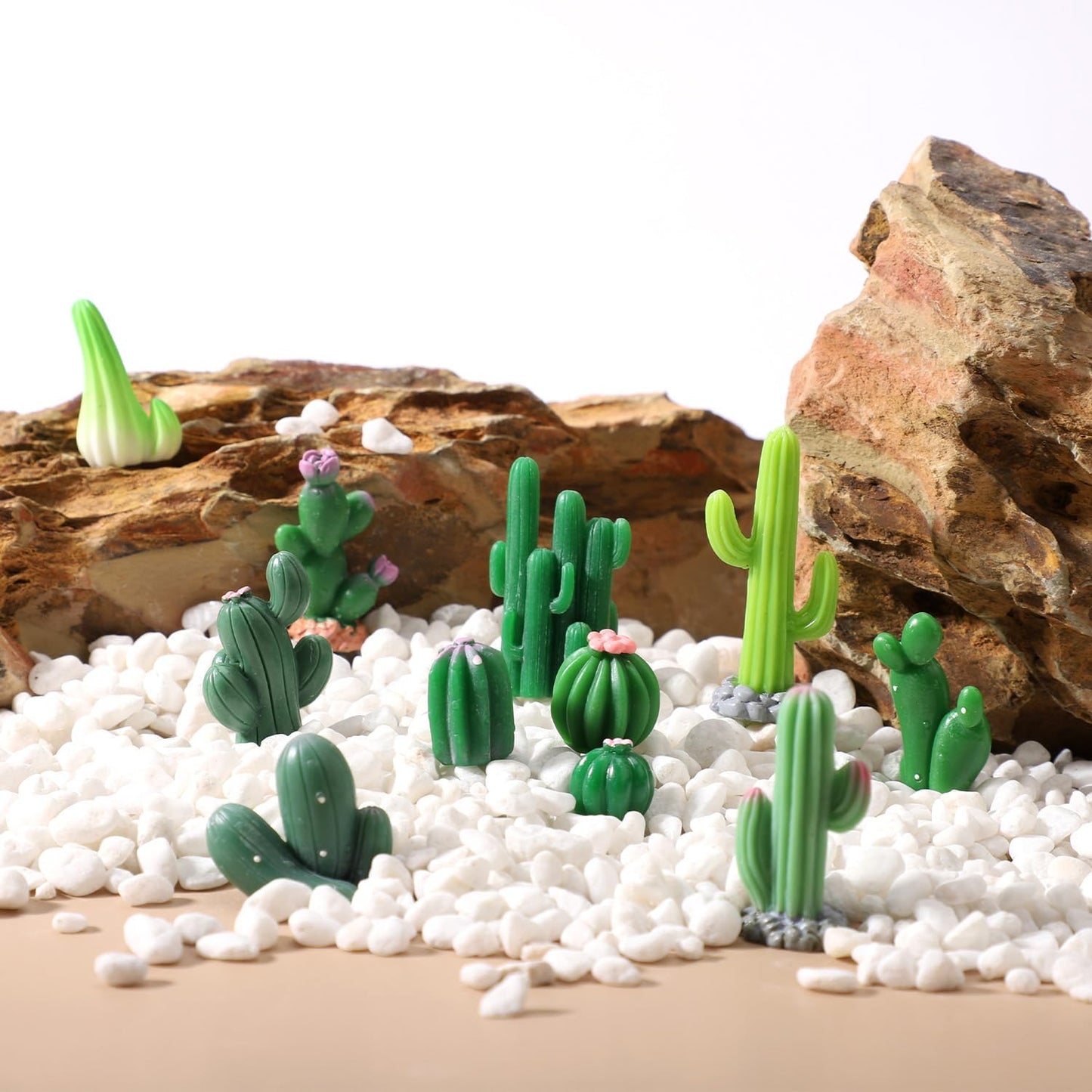 24pcs Miniature Resin Cactus, 12 Sizes Mini Cactus Figurines Tiny Small Cute Resin Succulent Toy Plant Decor Accessories for Car Interior Office Desk Micro Landscape Dollhouse(Green)