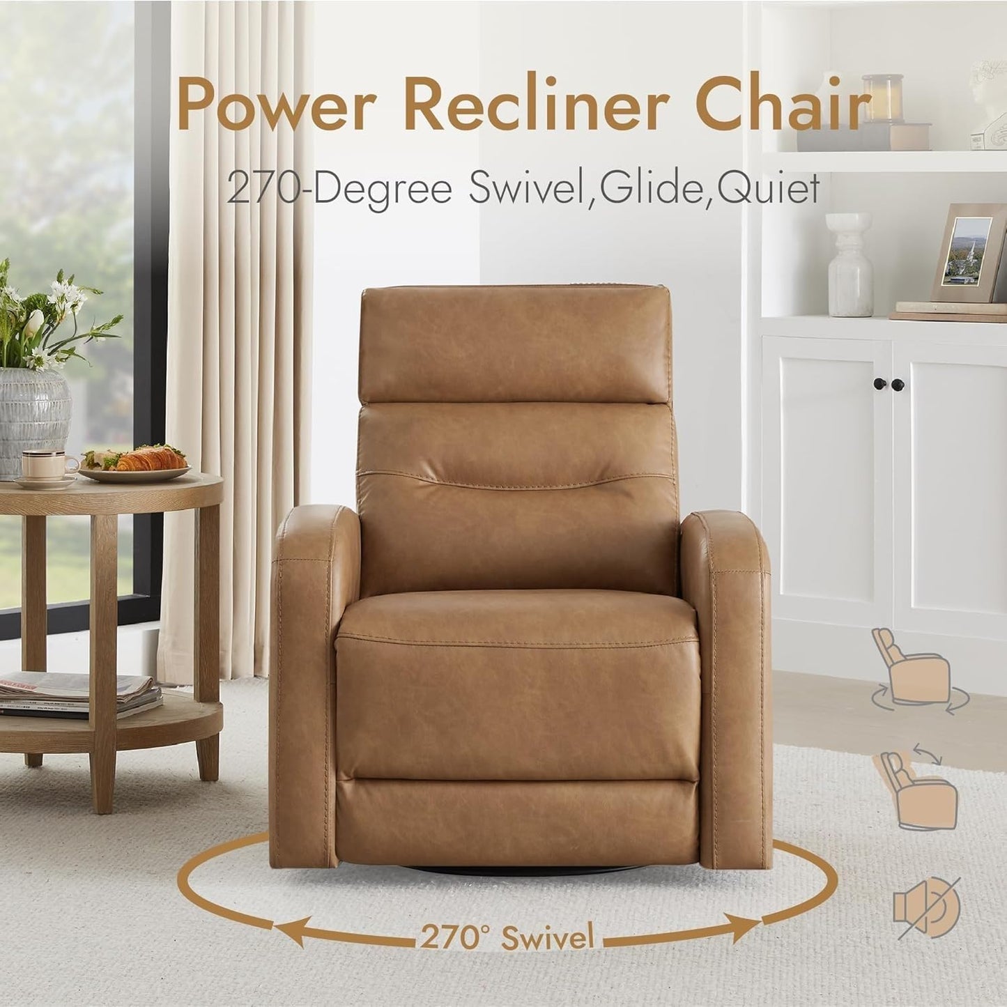 Luxury Power Recliner Swivel Glider Rocker Chair with USB Port, Electric Recliner Chairs for Adults, Small Recliner for Living Room, Nursery, Bedroom & Home Theater Seating