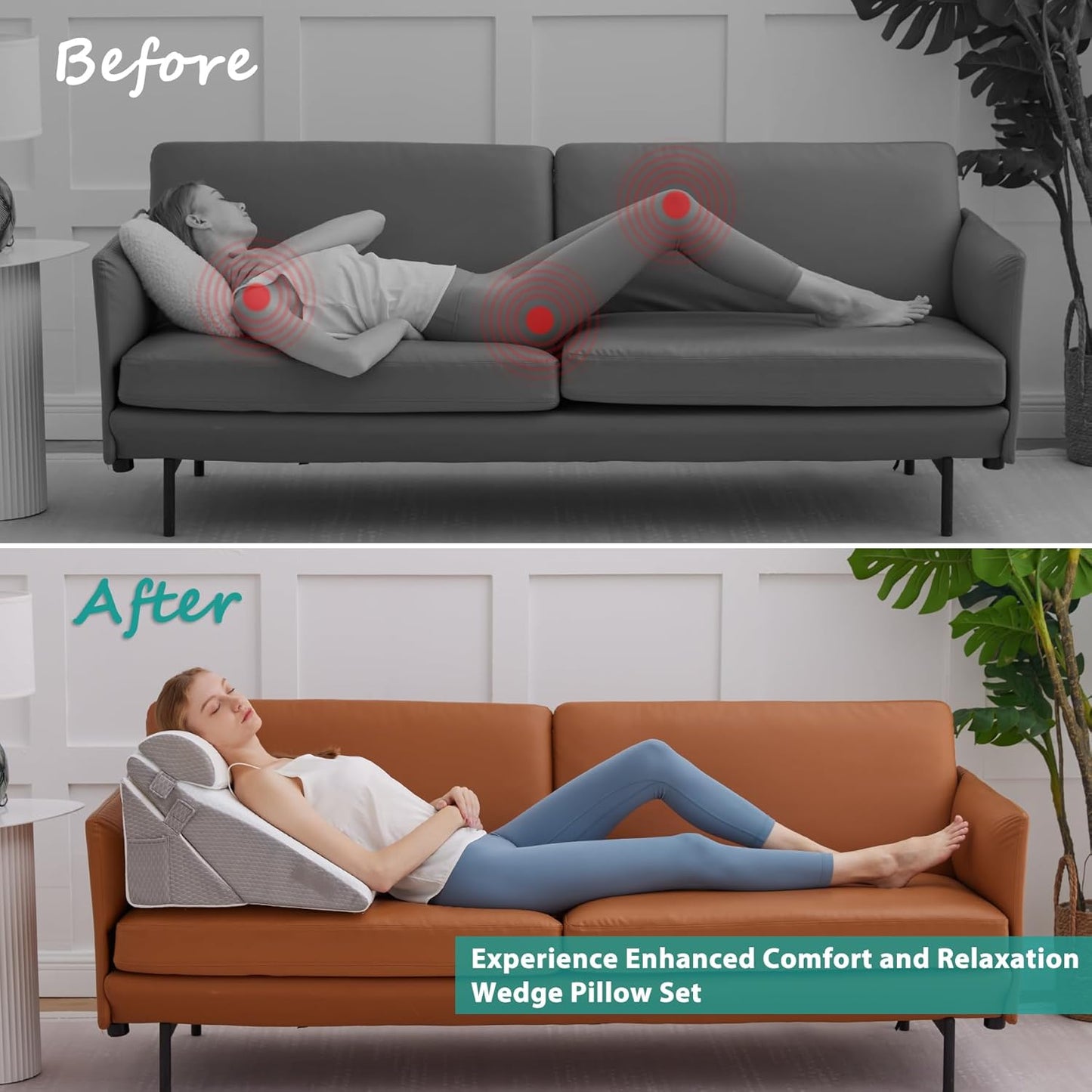 Orthopedic Bed Wedge Pillow Set — 3-Piece, Adjustable, Back Pain & Acid Reflux Relief