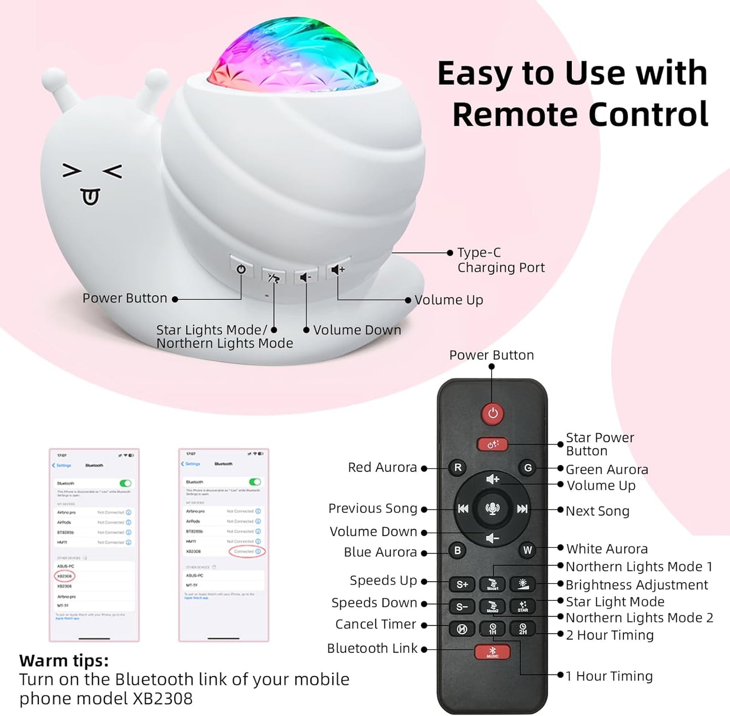 Mycket Star Projector, Galaxy Projector Light, LED Night Light Lamp, Night Light Projector with Remote 360°Rotating Sleep Soothing Colors Changing Music Bluetooth Speaker Timer Fuction for Bedroom