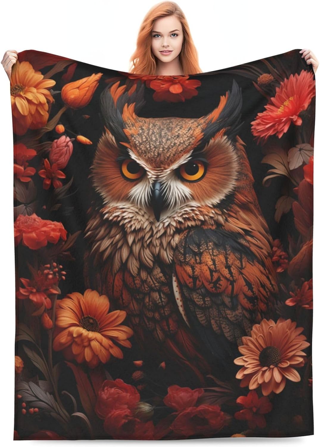 Owl Blanket for Adults Kids Gifts for Owl Flowers Lovers Flannel Throw Blankets Soft Comfy Lightweight for Home Decor Couch Bed Sofa 60x50 Inches