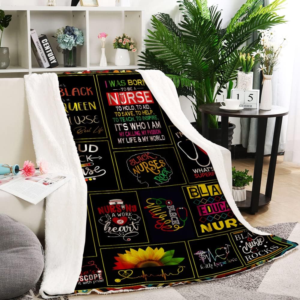 Nurse Gifts Throw Blanket - Soft Fluffy Sherpa Warm for Bed, Office & Couch (60"x80")