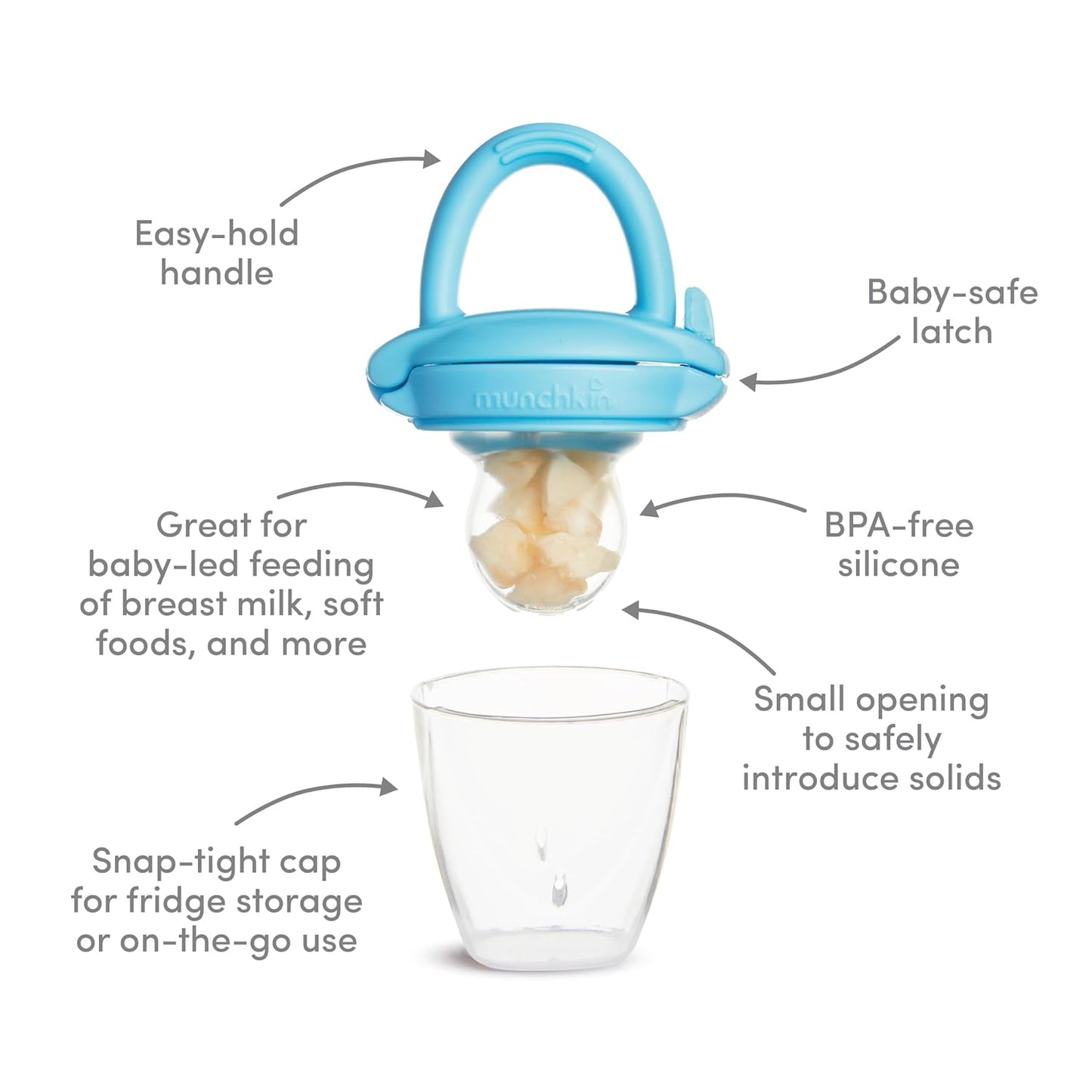 Munchkin Silicone Baby Food Feeder for Solids and Purees, Great for Self-Feeding and Baby Led Weaning, 2 Pack, Blue/Mint