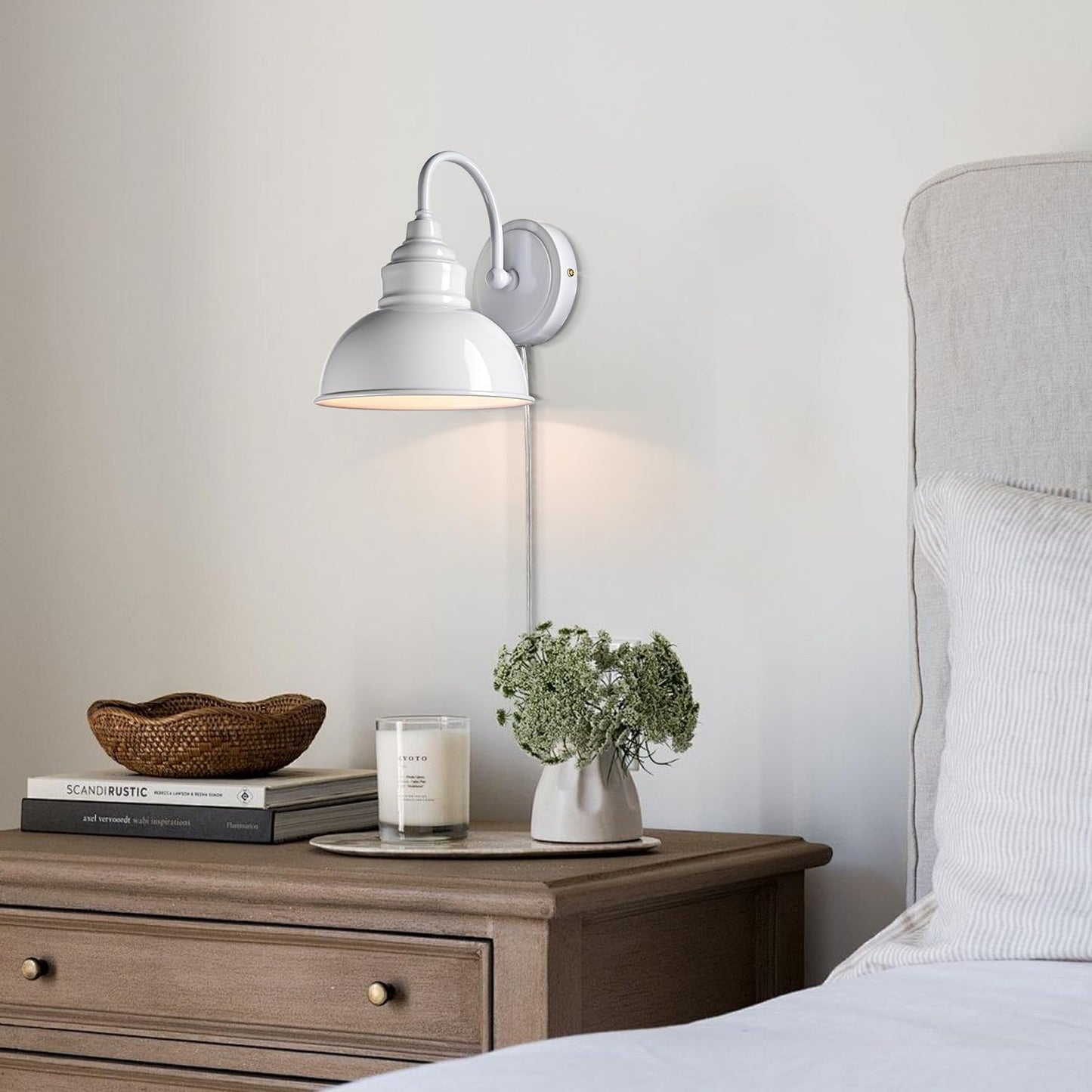 Bright White Modern Wall Light Fixture Plug-in Wall Sconce 7-inch Gooseneck Wall lamp for Bedroom Living Room Porch Entryway Garage