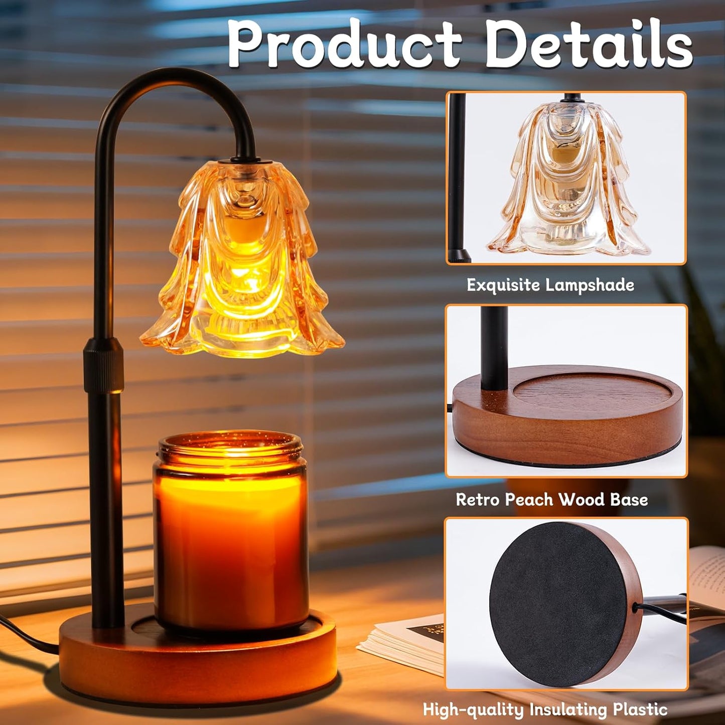 Candle Warmer Lamp with Timer and Dimmer, Birthday Gifts for Women Mom, Adjustable Height Vintage Candle Lamp with 2 Bulbs for Jar Candles, Home Kitchen Office Living Room Decor