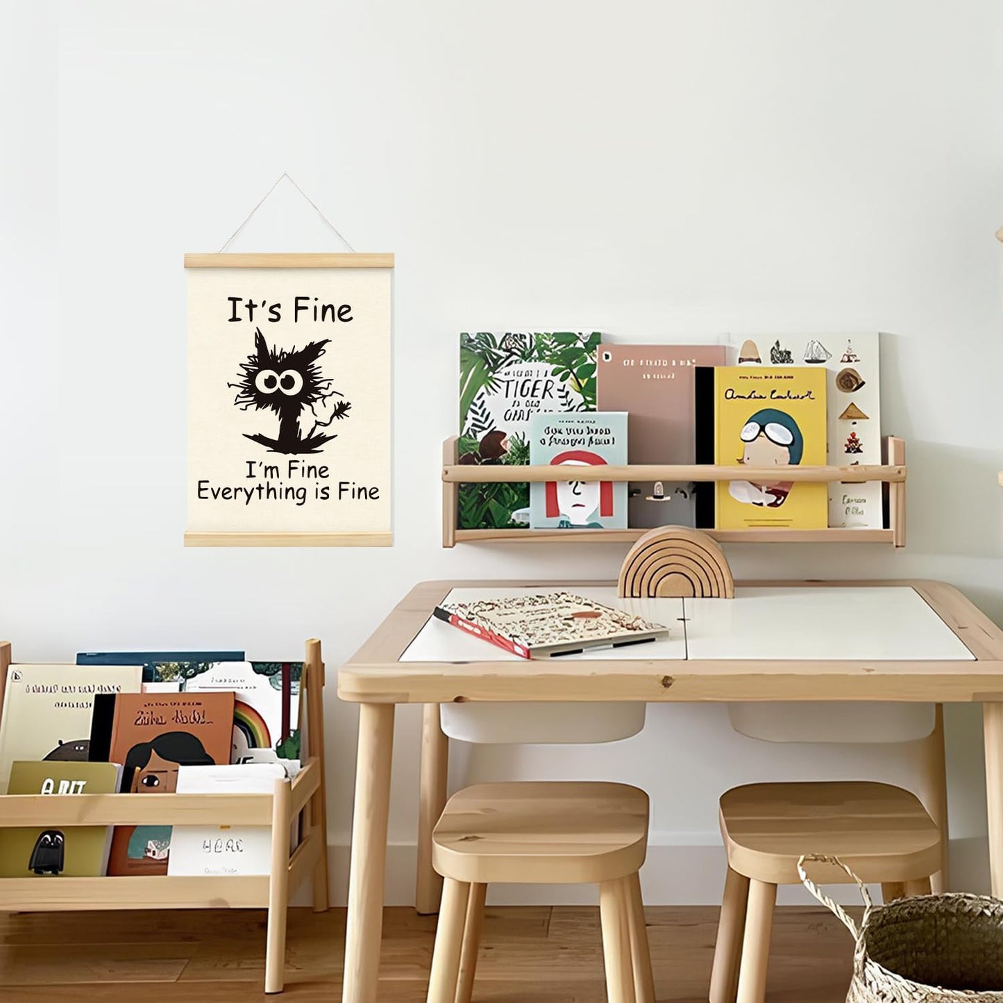 Mtrgdn Funny Office Wall Decor,I'm Fine Everything is Fine Poster Hanger Frame,Funny Black Cat Wall Hanging Decor for Office,12x16 Inch
