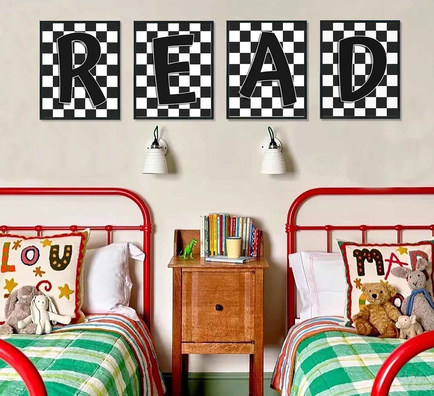 ULEGIE Checkered Reading Wall Art Decor Set of 4, Reading Posters for Classroom, Reading Corner Decor, Black and White Read Signs Prints for Kids Room Classroom Playroom Nursery, 12x16 Inch Unframed