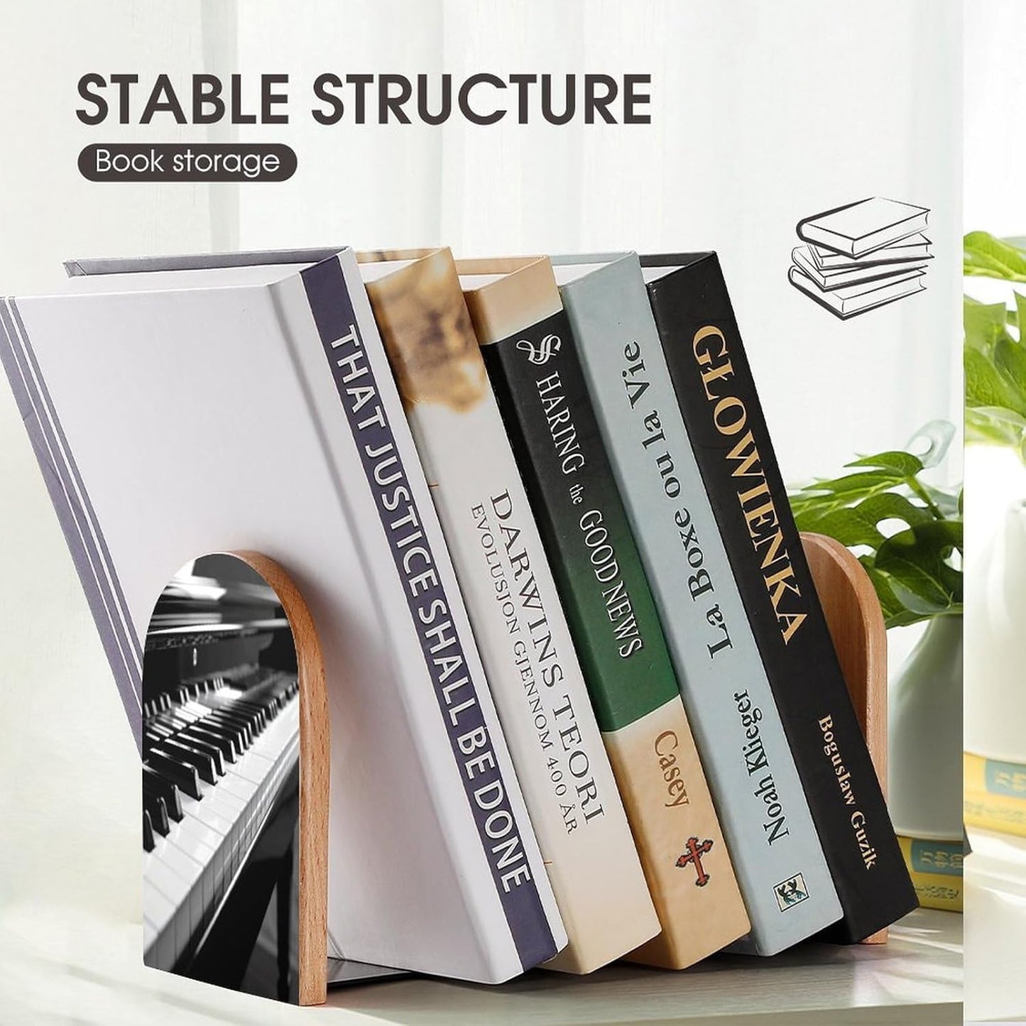 Black White Piano Keyboard Bookends 1 Pair Heavy Duty Book Ends for Shelves Non-Skid Bookend Supports Wooden Book Holders with Metal Base Desk Organizers Books Storage to Hold Books