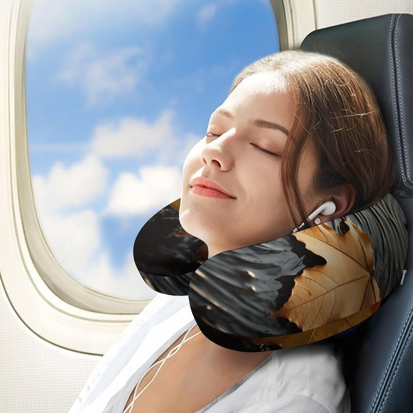 Fall Leaves Neck Pillow Memory Foam U Shaped Pillows Portable Pillows for Shoulder Travel Head Support Pillow with Concealed Zipper for Airplane Car Home Office