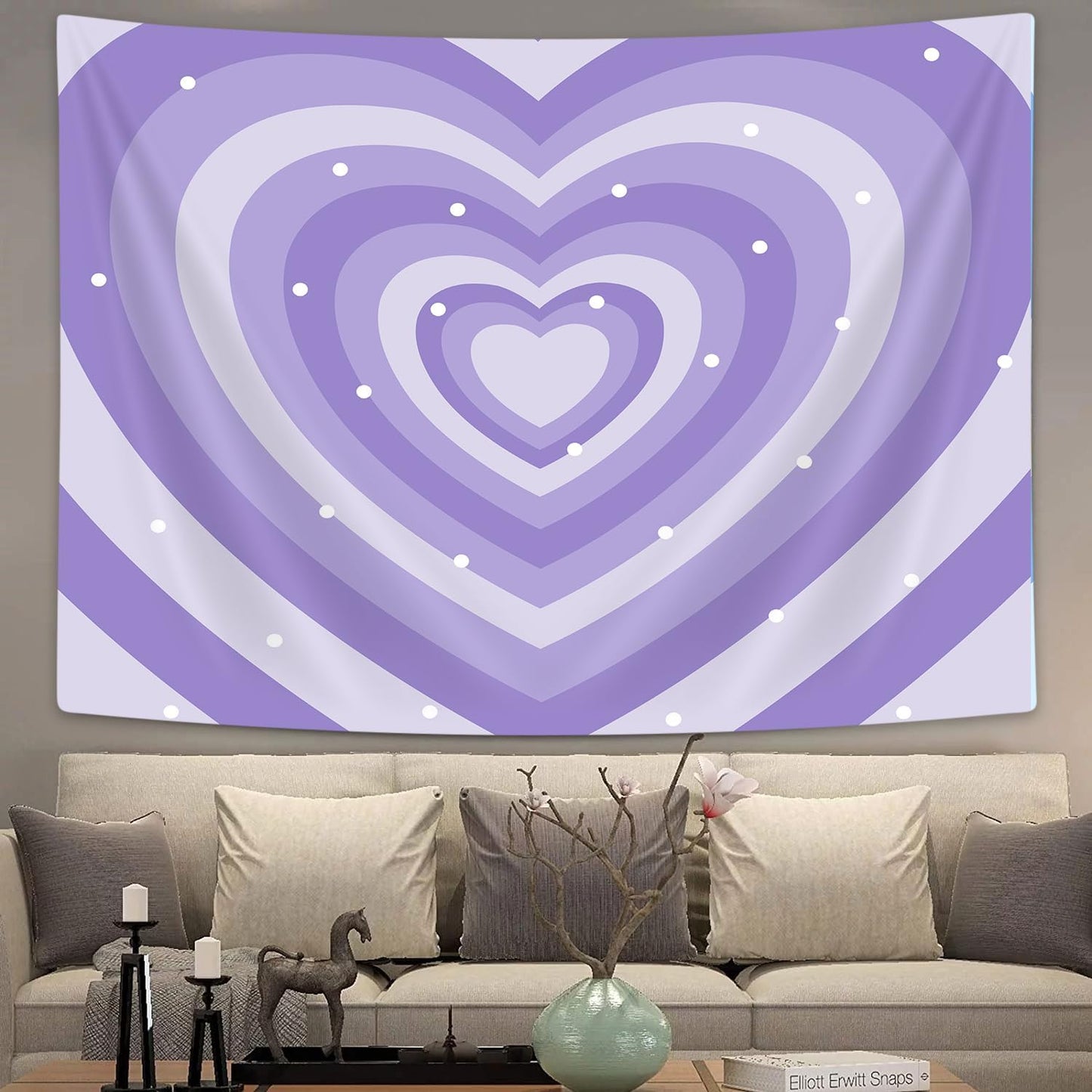 Drgilau Cute Purple Aesthetic Tapestry For Girl Bedroom, Purple Heart Shaped 2000s Hippie Wall Decor Tapestries, Woman Teen Girls Room Art Tapestry for College Dorm Living Room Decor 40X30 Inch