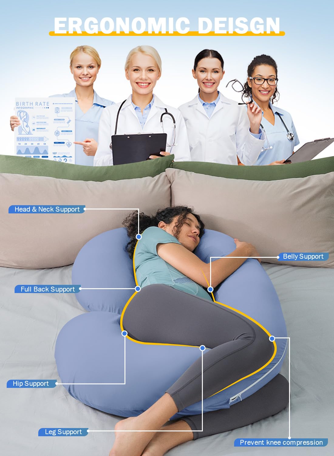 INSEN Cooling Pregnancy Pillow, Maternity Pillow for Pregnant Women(Cooling Blue)