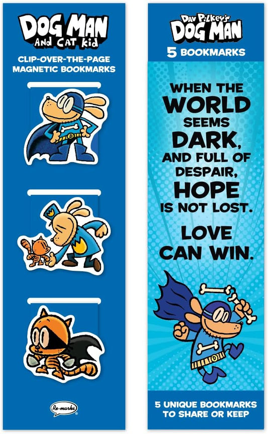 Re-marks “Dog Man and Cat Kid” Collection - 1 Set of 3 Magnetic Page Clips and 1 Set of 5 Multi-Pack Bookmarks