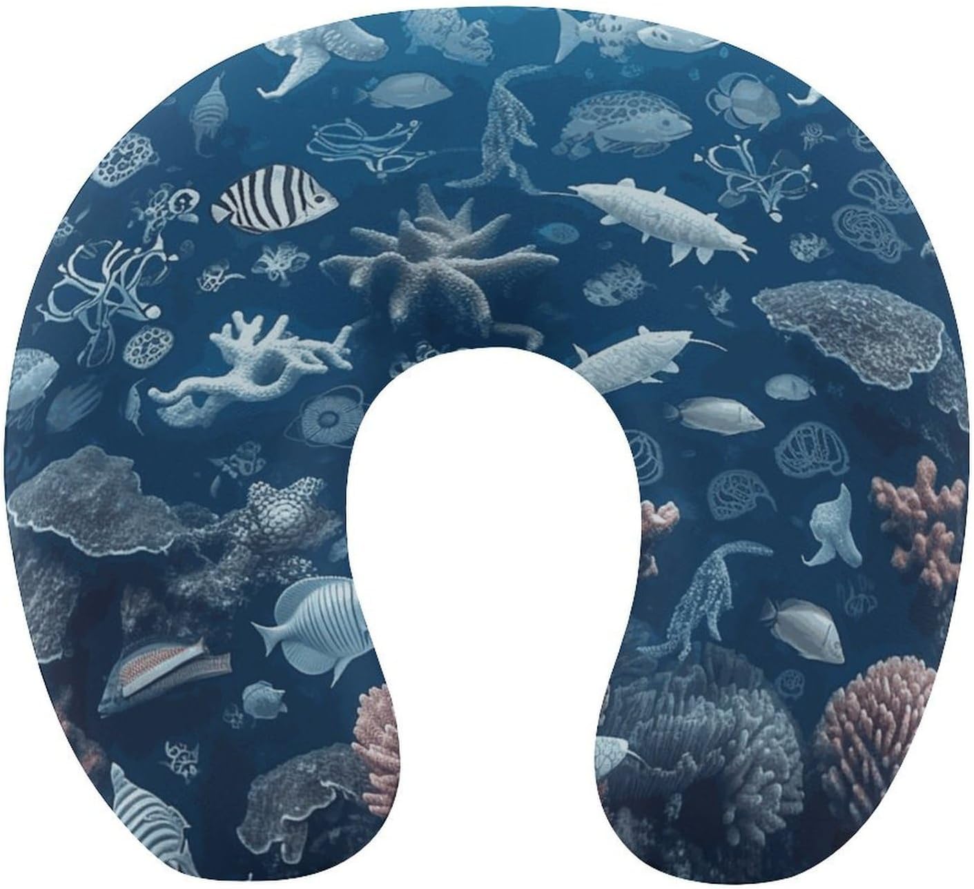 Underwater Marine Life Neck Pillow Memory Foam U Shaped Pillows Portable Pillows for Shoulder Travel Head Support Pillow with Concealed Zipper for Airplane Car Home Office