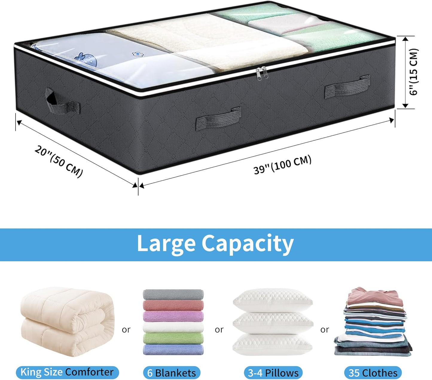 Cupic Cupid Under Bed Storage Containers, 3 Pack Underbed Storage Bins, Large Closet Organizer for Clothes, Blankets, Sweater