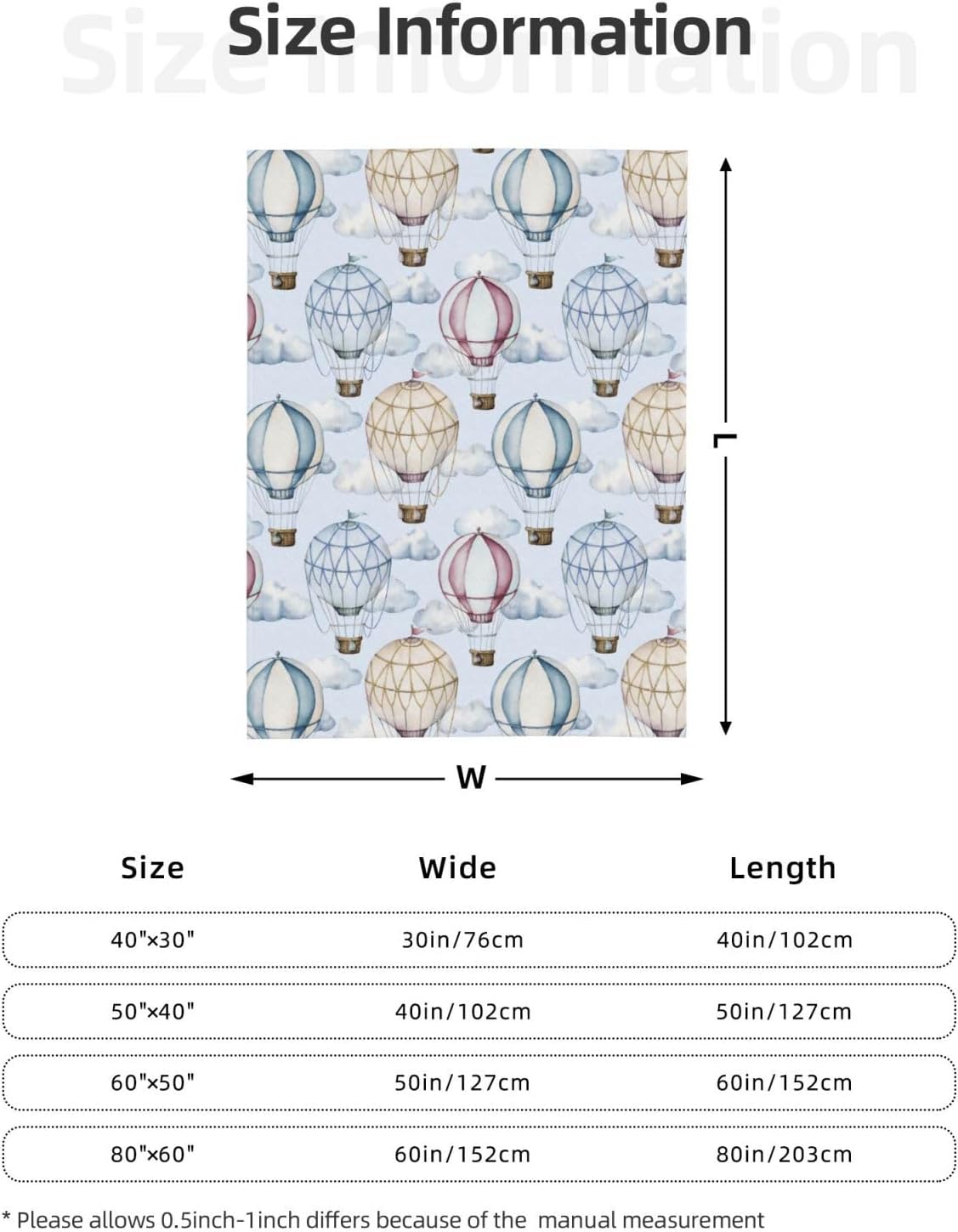 Hot Air Balloons and Clouds Bed Blanket Ultra Soft Throw Blanket All Season Warm Light Weight Cozy Plush Blankets for Home Bedroom Sofa Chair Travel, 50"X40"