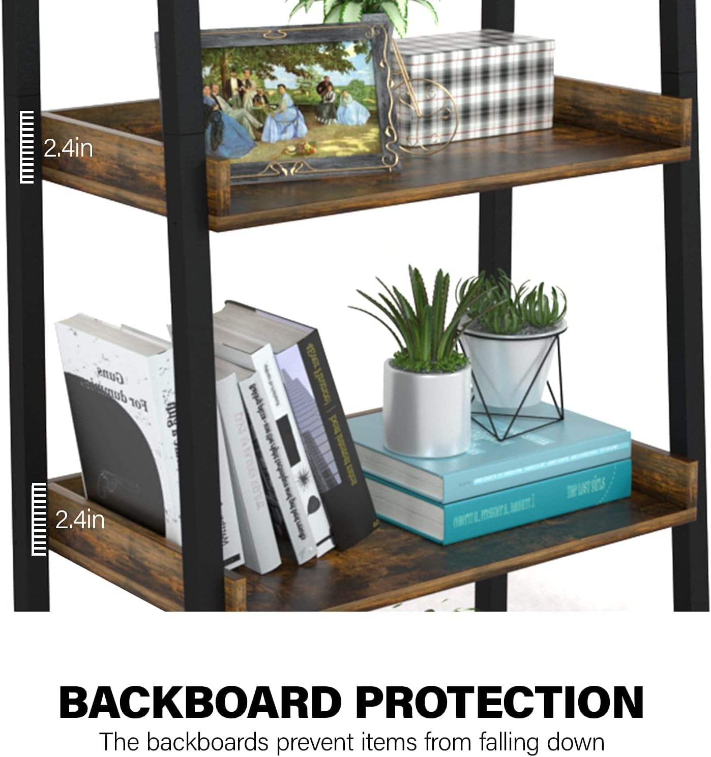 ASTARTH Ladder Shelf-5 Tier Bookshelves w/Open Shelf for Storage, Industrial Bookshelf & Tall Ladder Shelf-Metal Frame for Bedroom, Living Room, Kitchen-67.3'' H, Easy Assembly, Rustic Brown