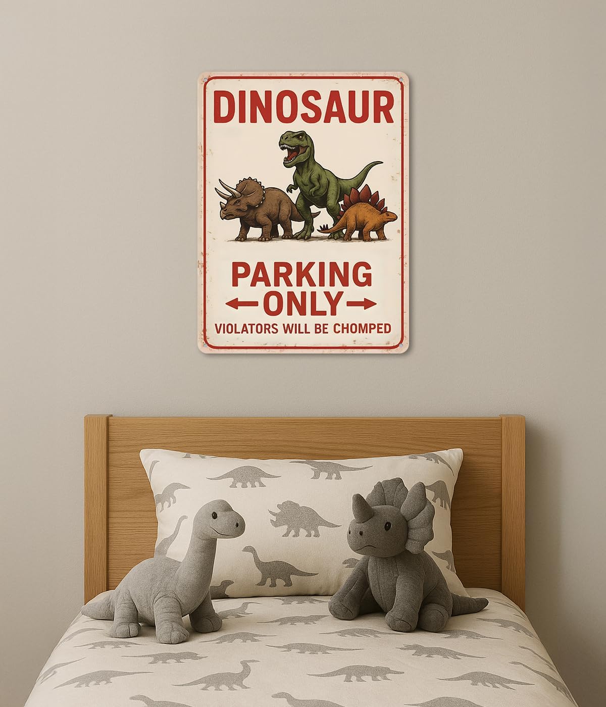 Dinosaur Parking Only Metal Sign – Dinosaur Room Decor for Boys, Dino Wall Bedroom Decor for Boys – 11×8.3″ Aluminum Dino Decorection for Toddler Boy Room, Birthday Party, Nursery, Playroom & Classroom Opix Design