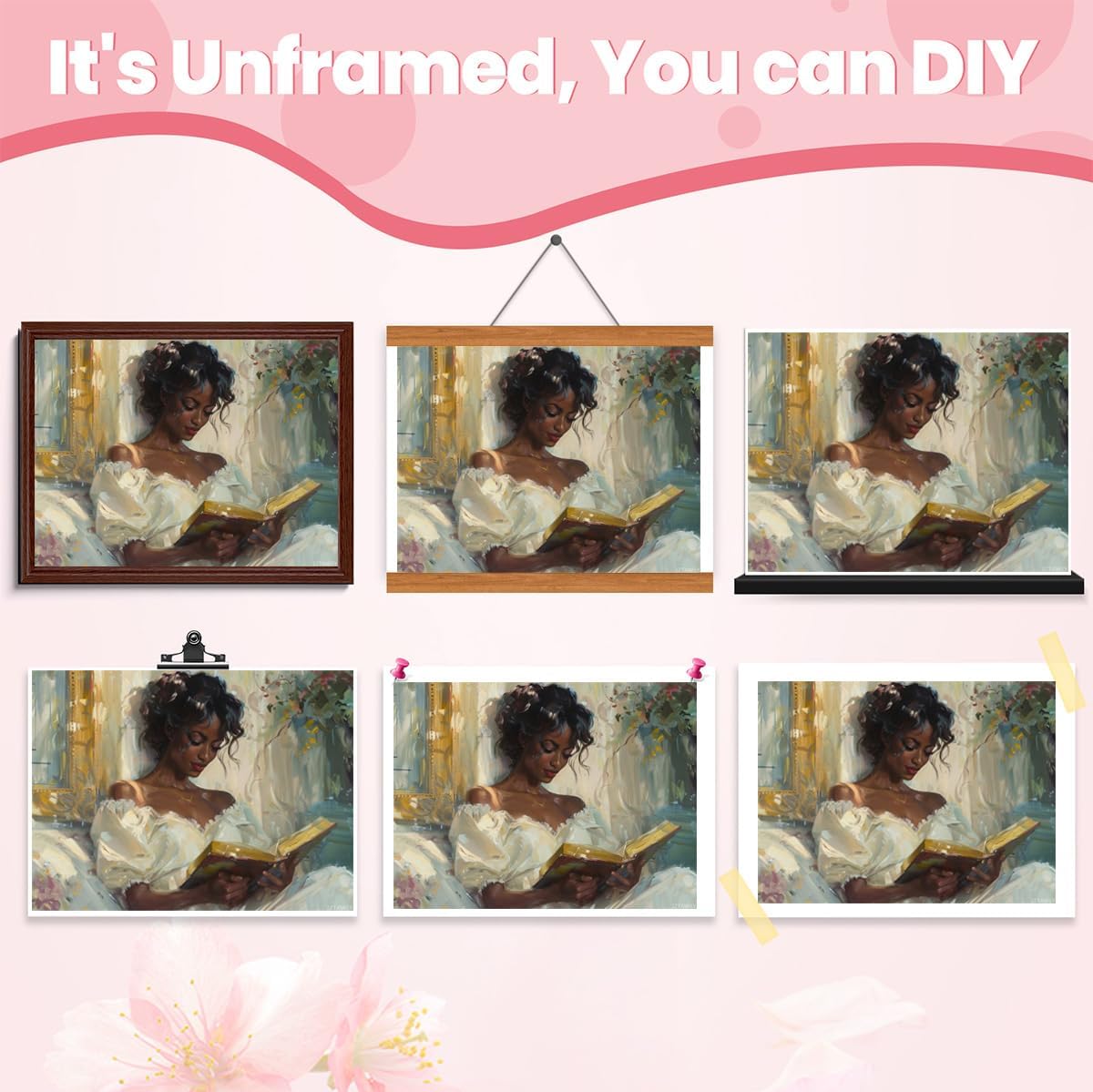 Vintage Female Portrait Reading A Book Poster African American Wall Art Retro Black Woman Canvas Print Famous Oil Painting Library Wall Art For Living Room Bedroom Decor Posters Unframed 12x16inch