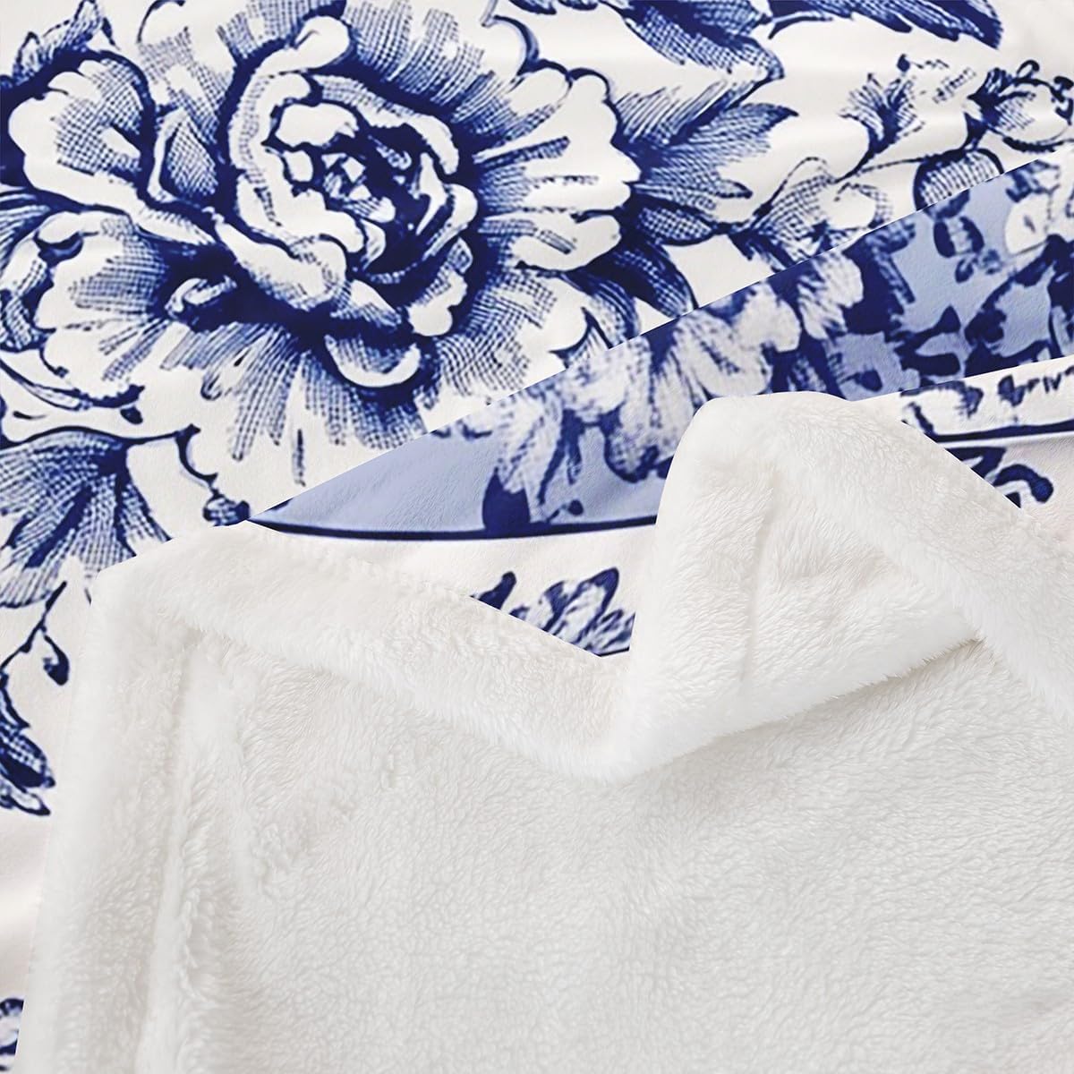 Erosebridal Blue White Floral Blanket Baby 30x40,Geometric Oriental Flower Fuzzy Fleece Blankets for Kids Girls Teens Women,Chinese Style Throw Blanket,Vintage Blossom Bed Blankets