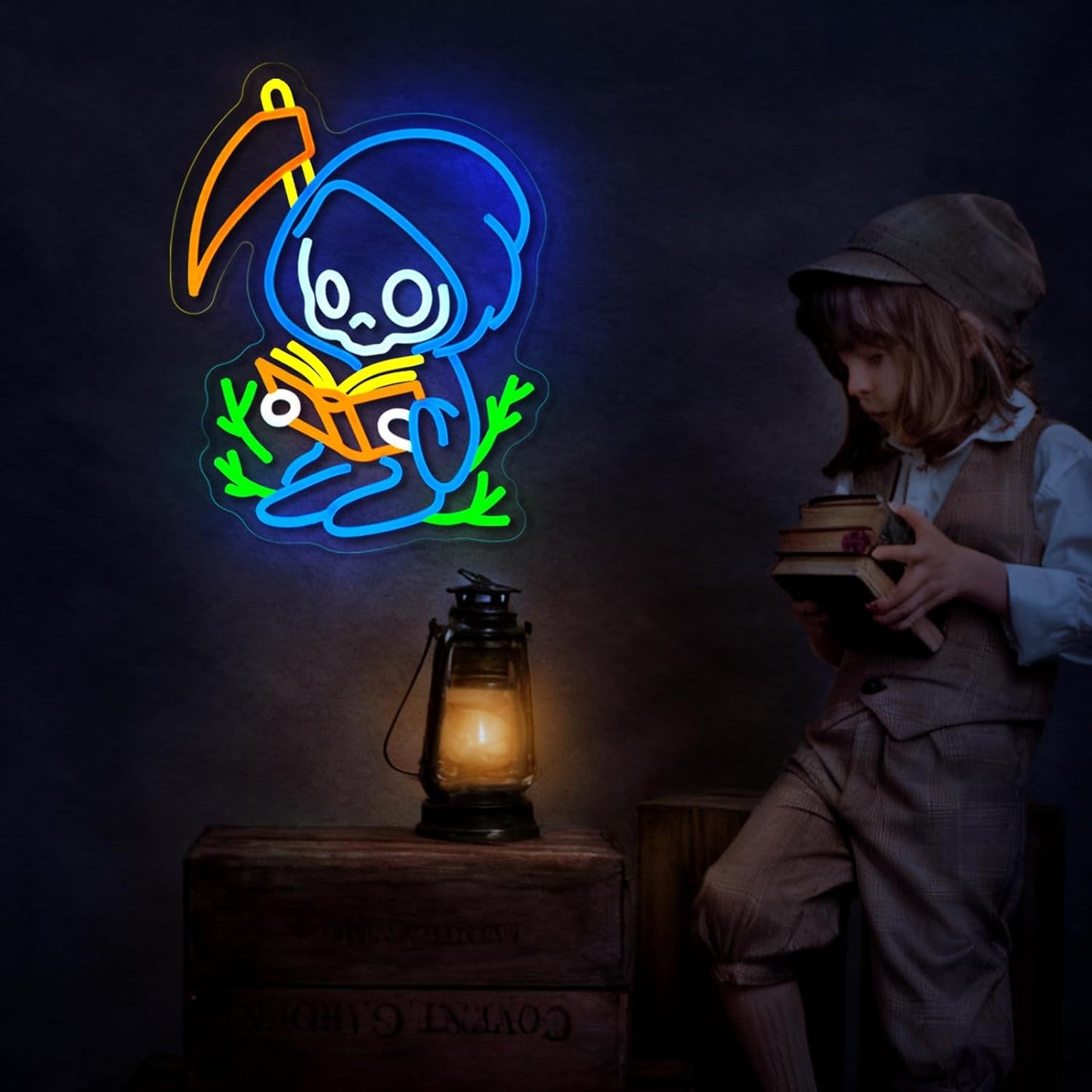 Ghost Reads Book Neon Sign Read Books and Be Kind Neon Signs for Wall Decor Reads Books USB Dimmable LED Lights for Student Suitable for Classroom Bookstore Library Museum Study Room Gift for Teen Boys Girls Christmas
