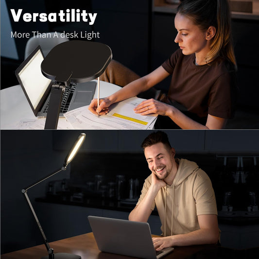 LED Desk Lamp for Home Office – Professional Eye-Caring Soft Diffused Light, Dimmable Desk Lamp with Adjustable Metal Swing Arm, Memory & Timer, Modern Anti-Glare Table Lamp