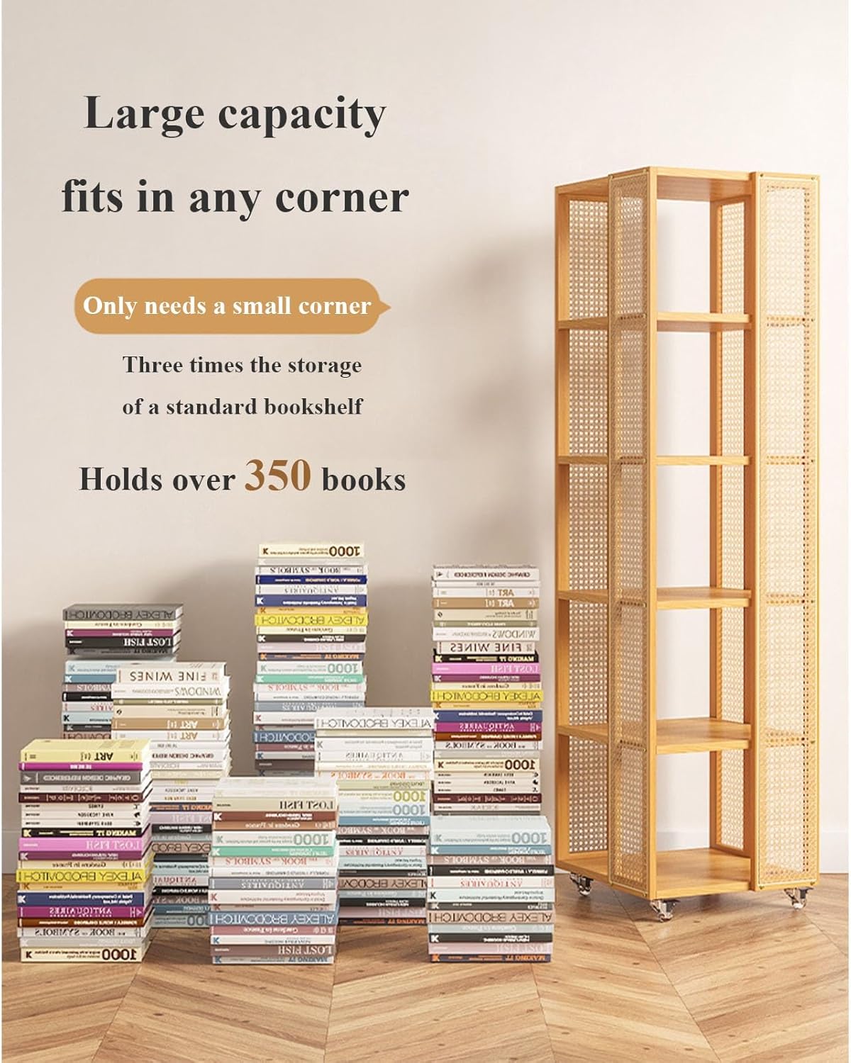 Rotating Bookshelf Tower 4/5 Tier Spinning Bookshelf Bamboo 360° Rotating Bookshelf Tower 360° Floor Standing Bookcase Storage Rack Media Display Rack Tower For Bedroom,Living Room(Brown,Four layers)