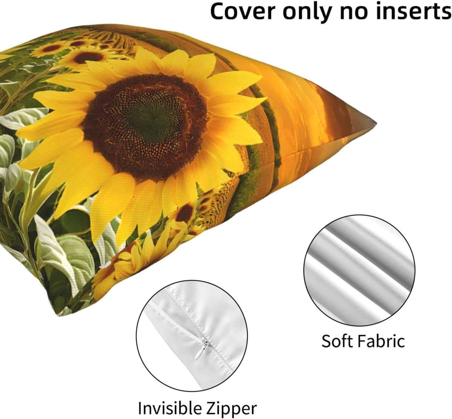 All-Season Square Pillow Covers 18"X18", Sunflower, Decorative Throw Pillow Covers for Sofa Bed Couch, Hidden Zipper Cushion Cover, Square Lumbar & Accent Pillowcases for Home Decor